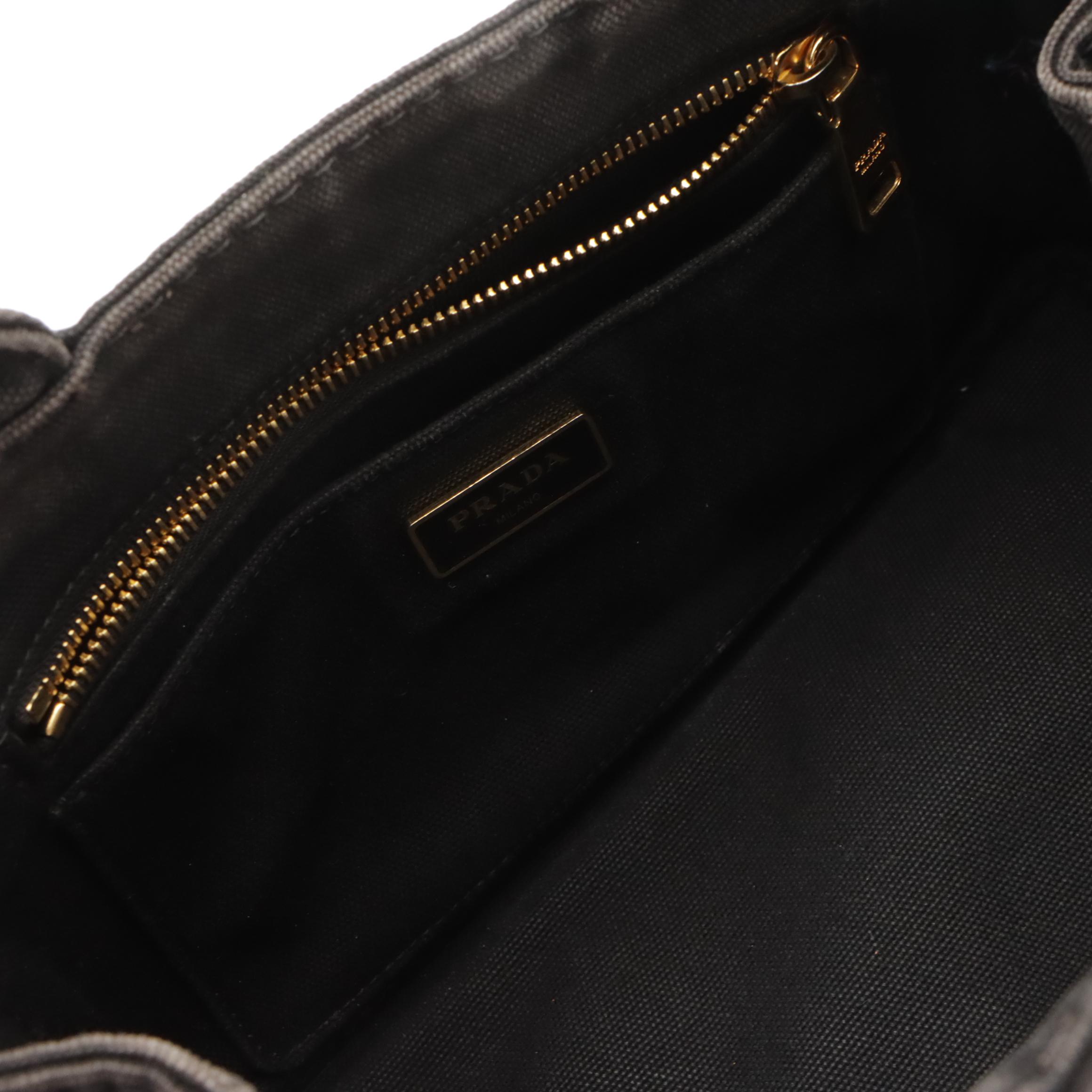 Prada Canapa Logo Top Handle Tote in Black Canvas