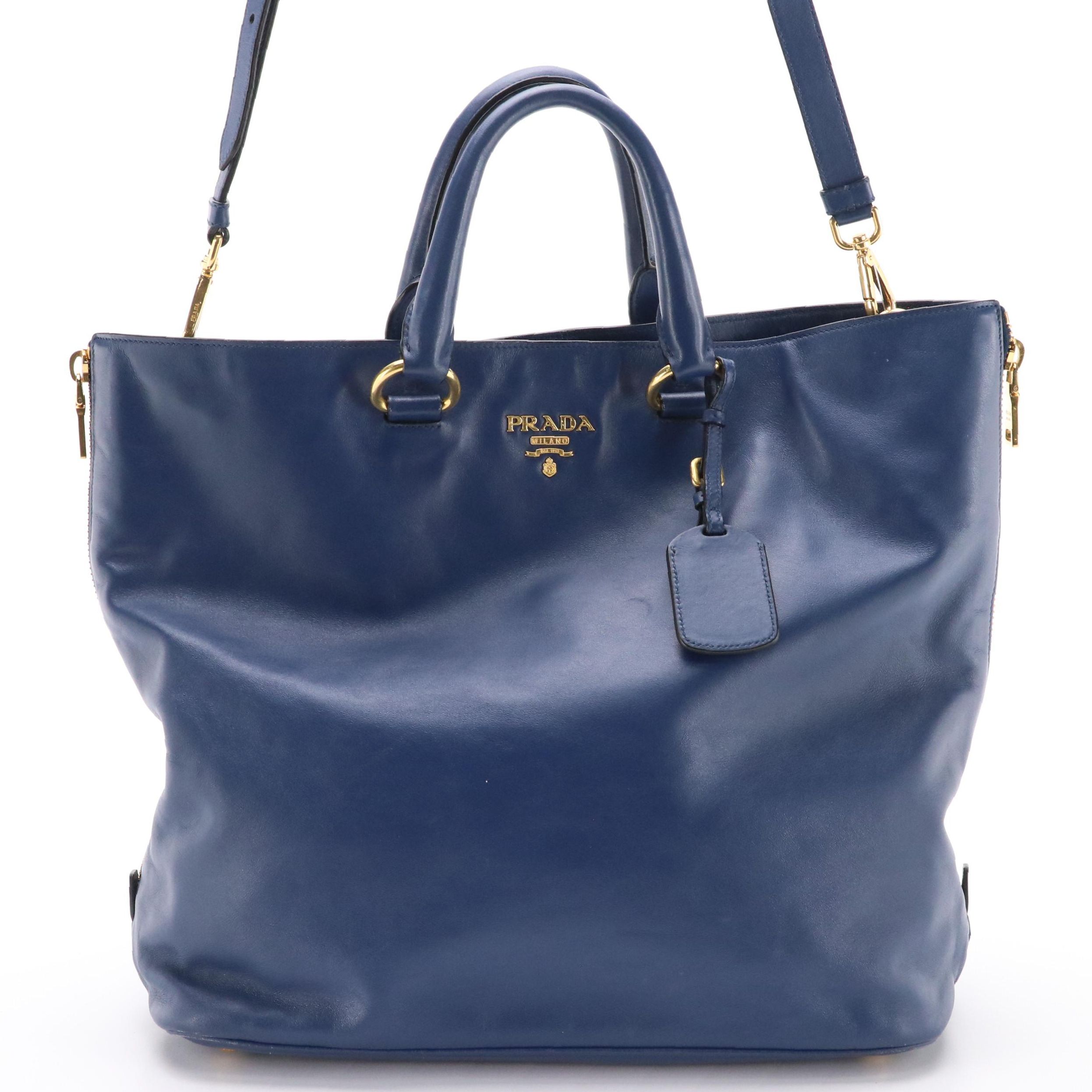 Prada Expandable Shopping Tote BN2477 in Bluette Calfskin Leather