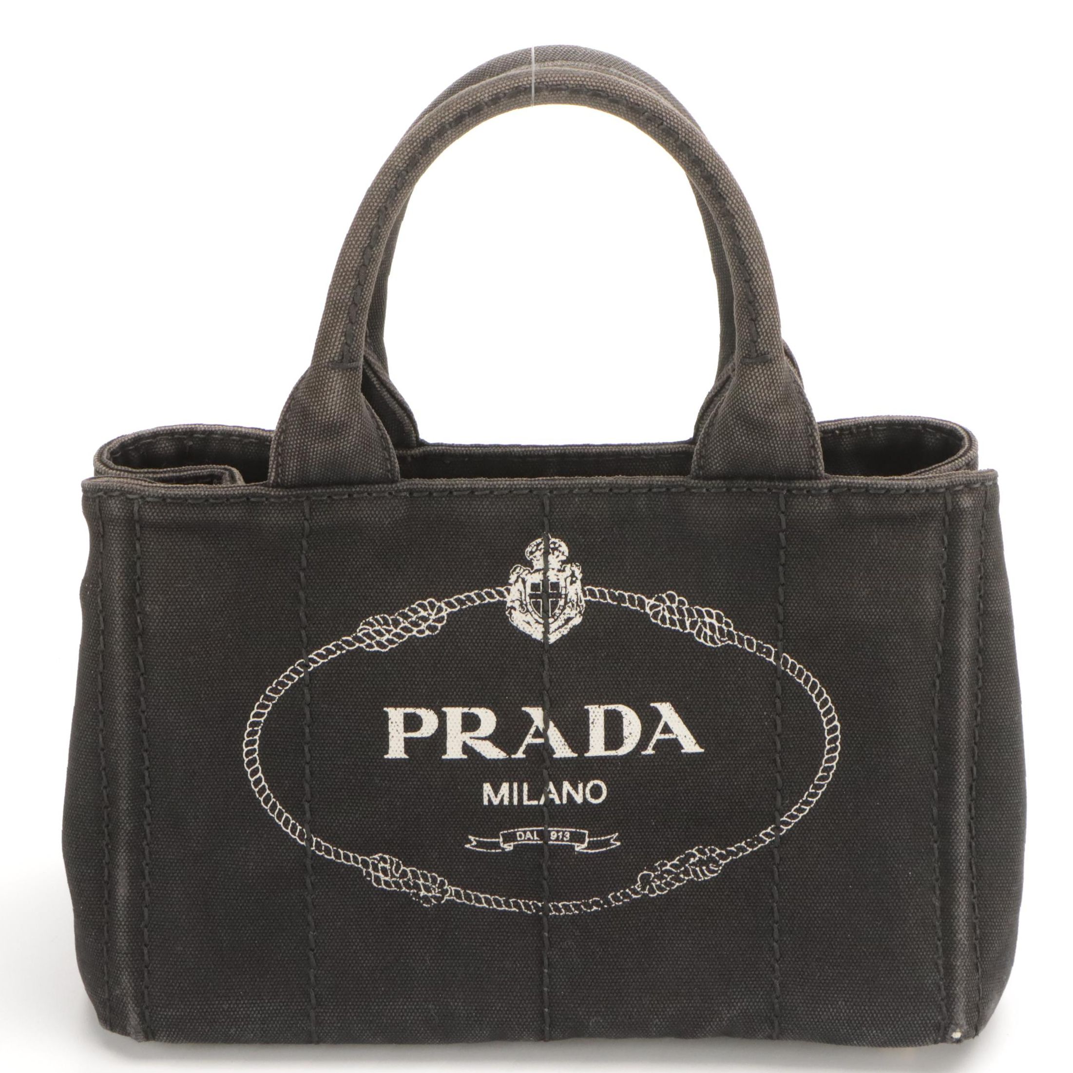 Prada Canapa Logo Top Handle Tote in Black Canvas
