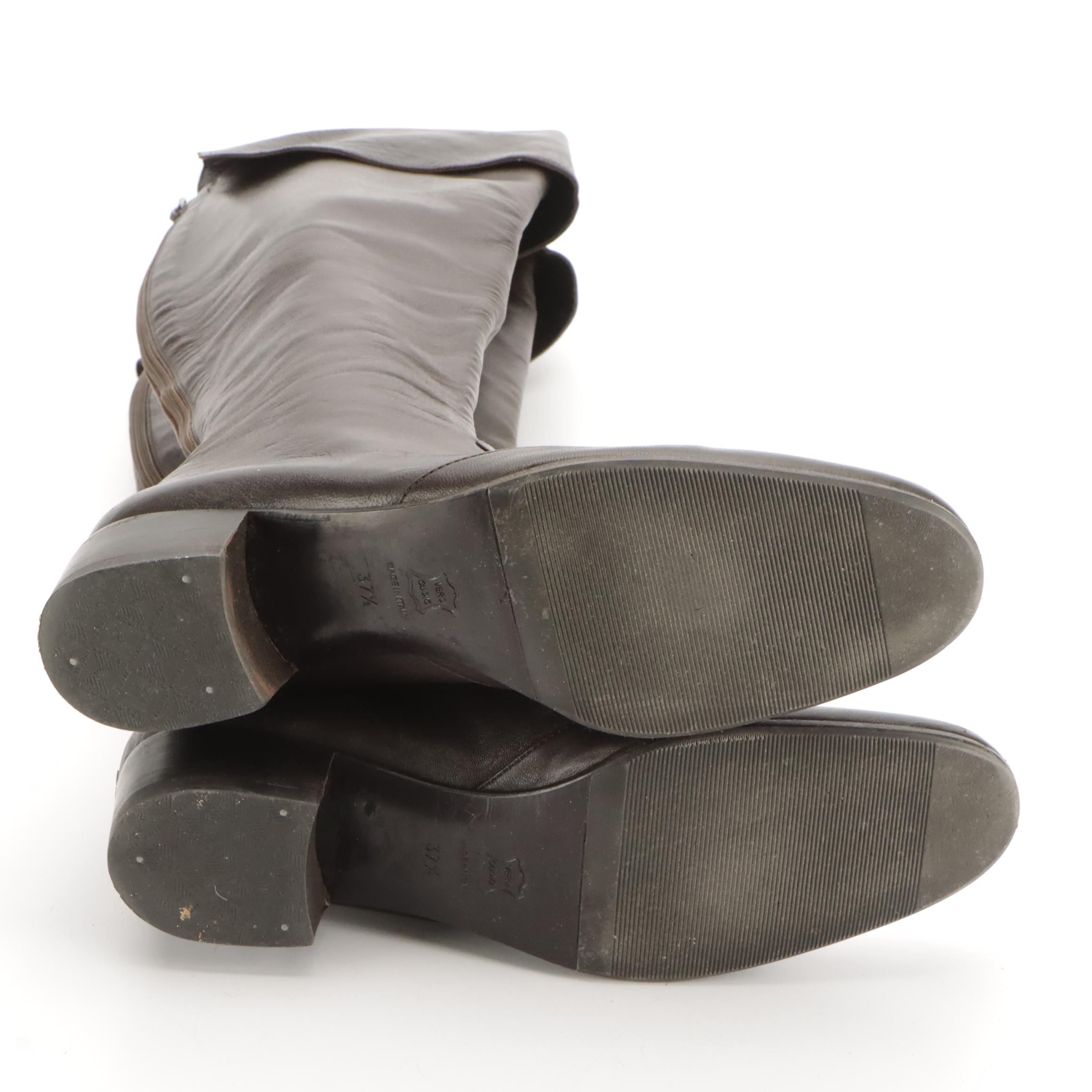 Barneys New York Co-Op Dark Brown Leather Knee-High Boots in Box