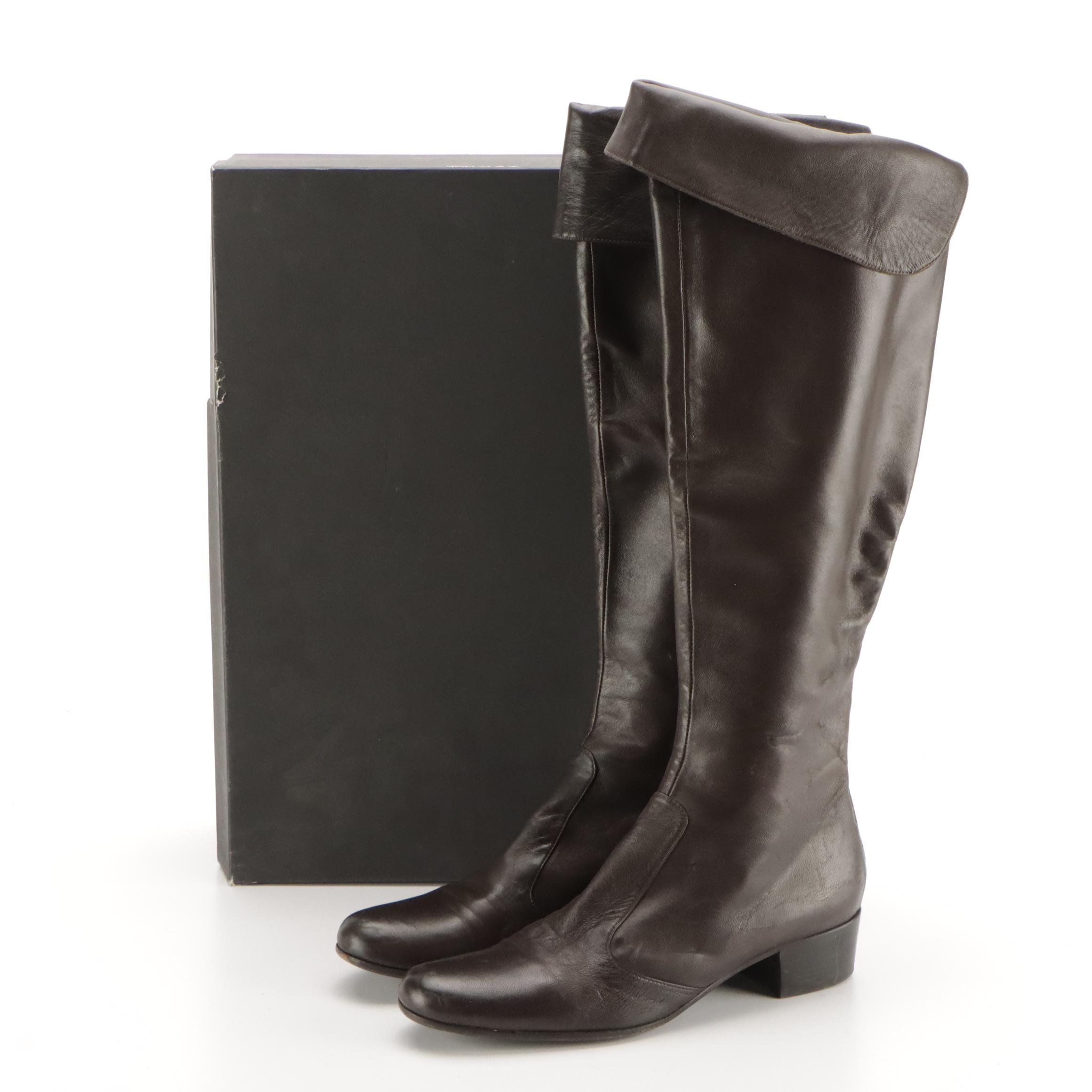 Barneys New York Co-Op Dark Brown Leather Knee-High Boots in Box