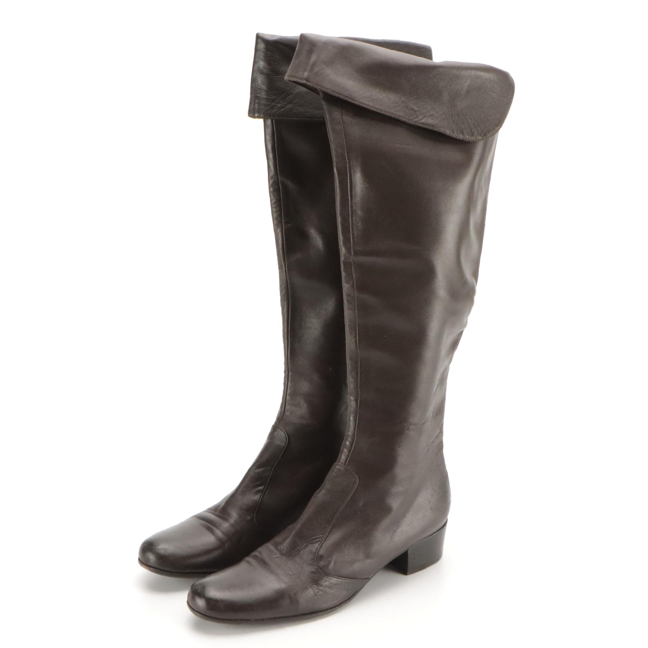 Barneys New York Co-Op Dark Brown Leather Knee-High Boots in Box