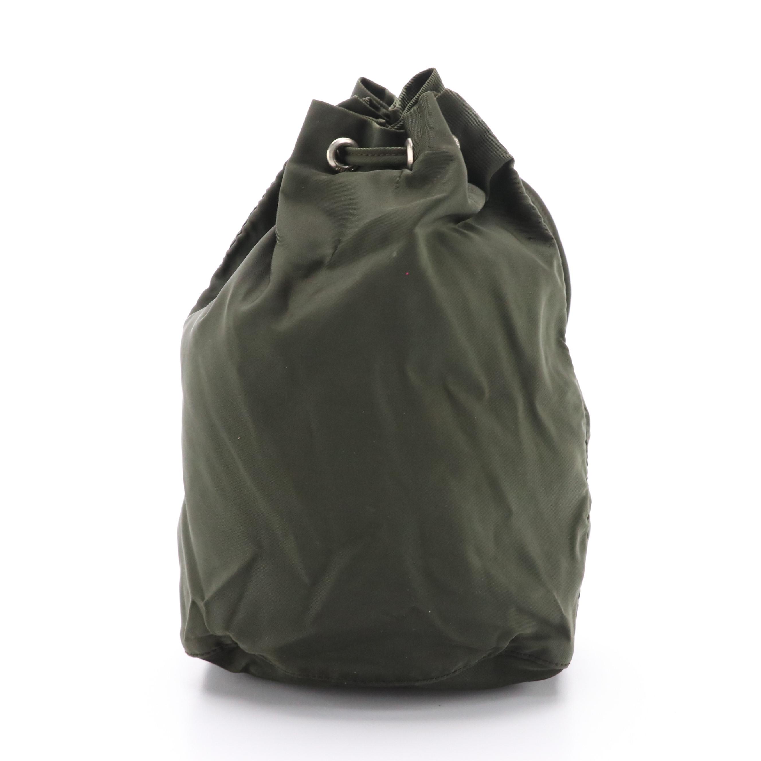 Prada Drawstring Pouch in Nylon with Brown Leather Trim