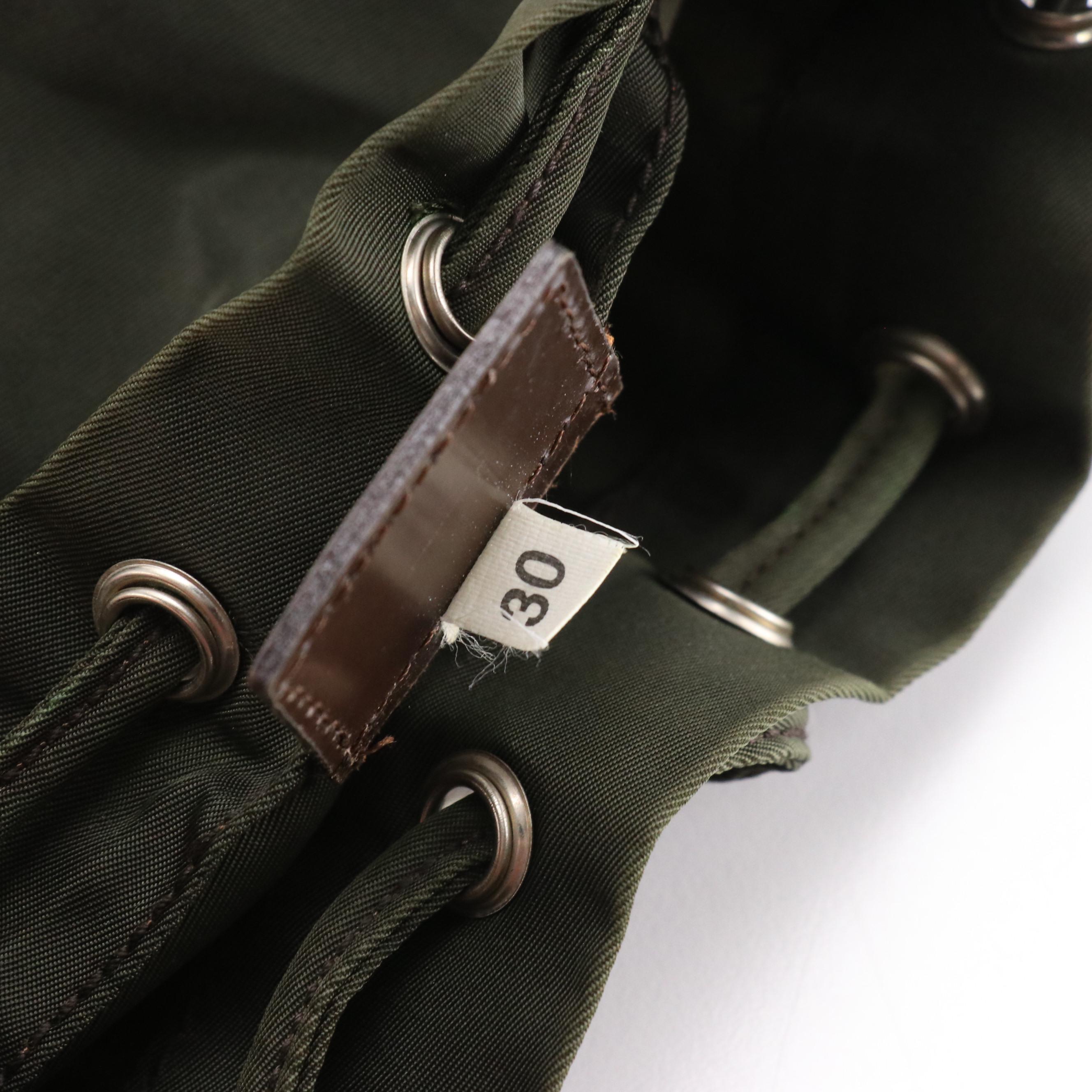 Prada Drawstring Pouch in Nylon with Brown Leather Trim