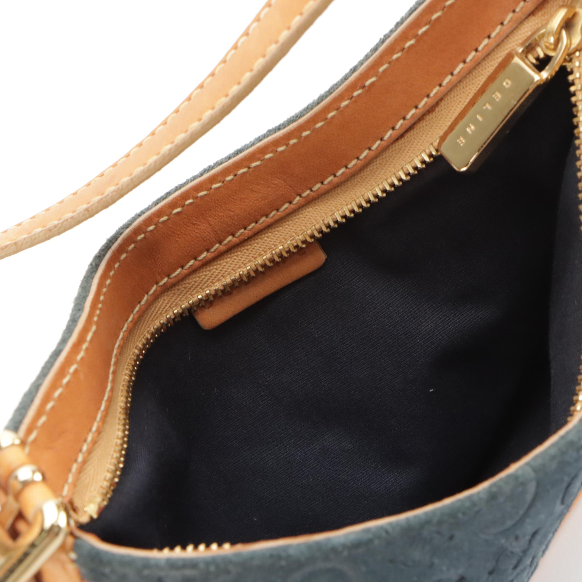 Celine Small Shoulder Bag in C Monogram Blue Suede with Leather Trim