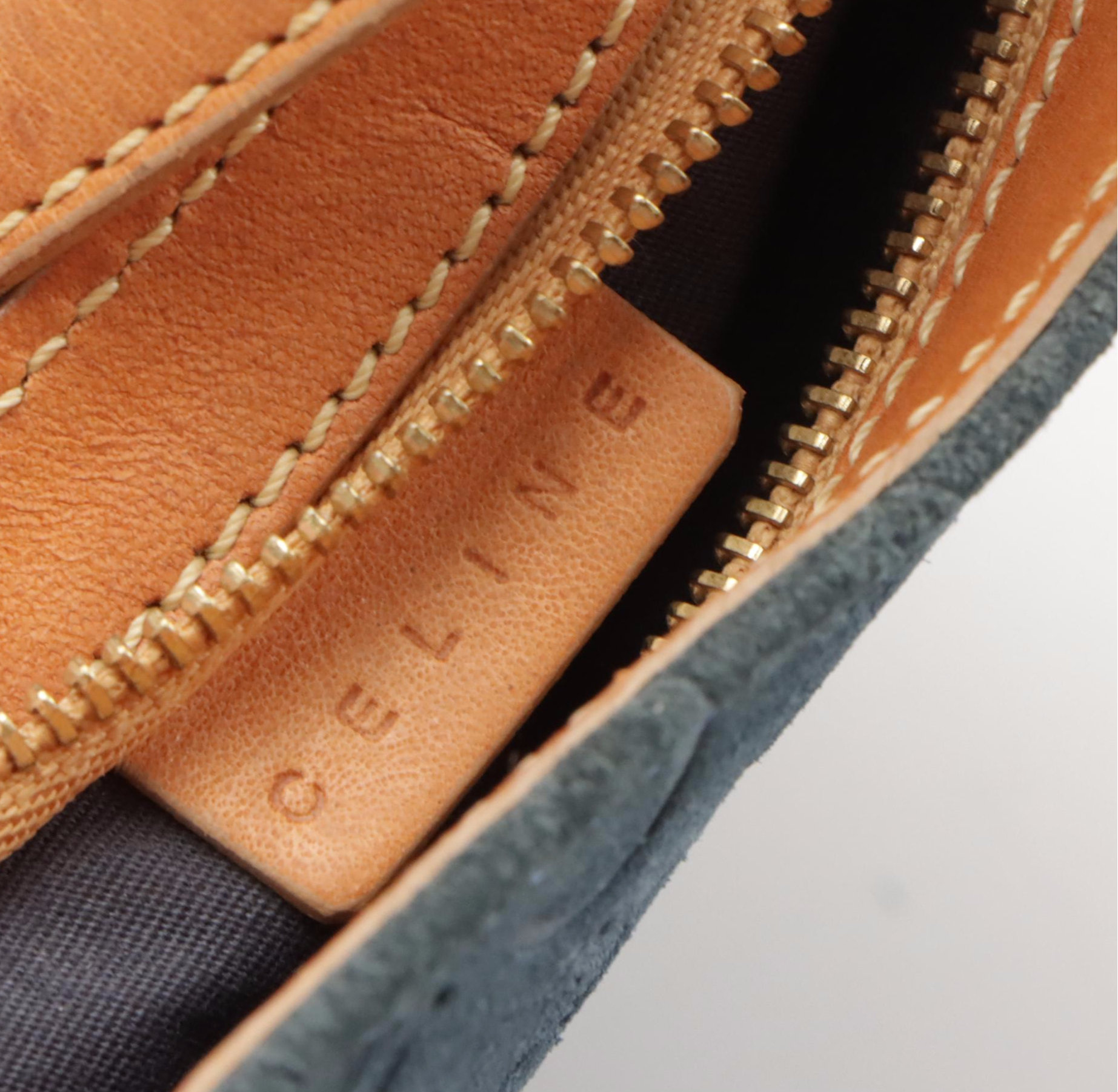 Celine Small Shoulder Bag in C Monogram Blue Suede with Leather Trim