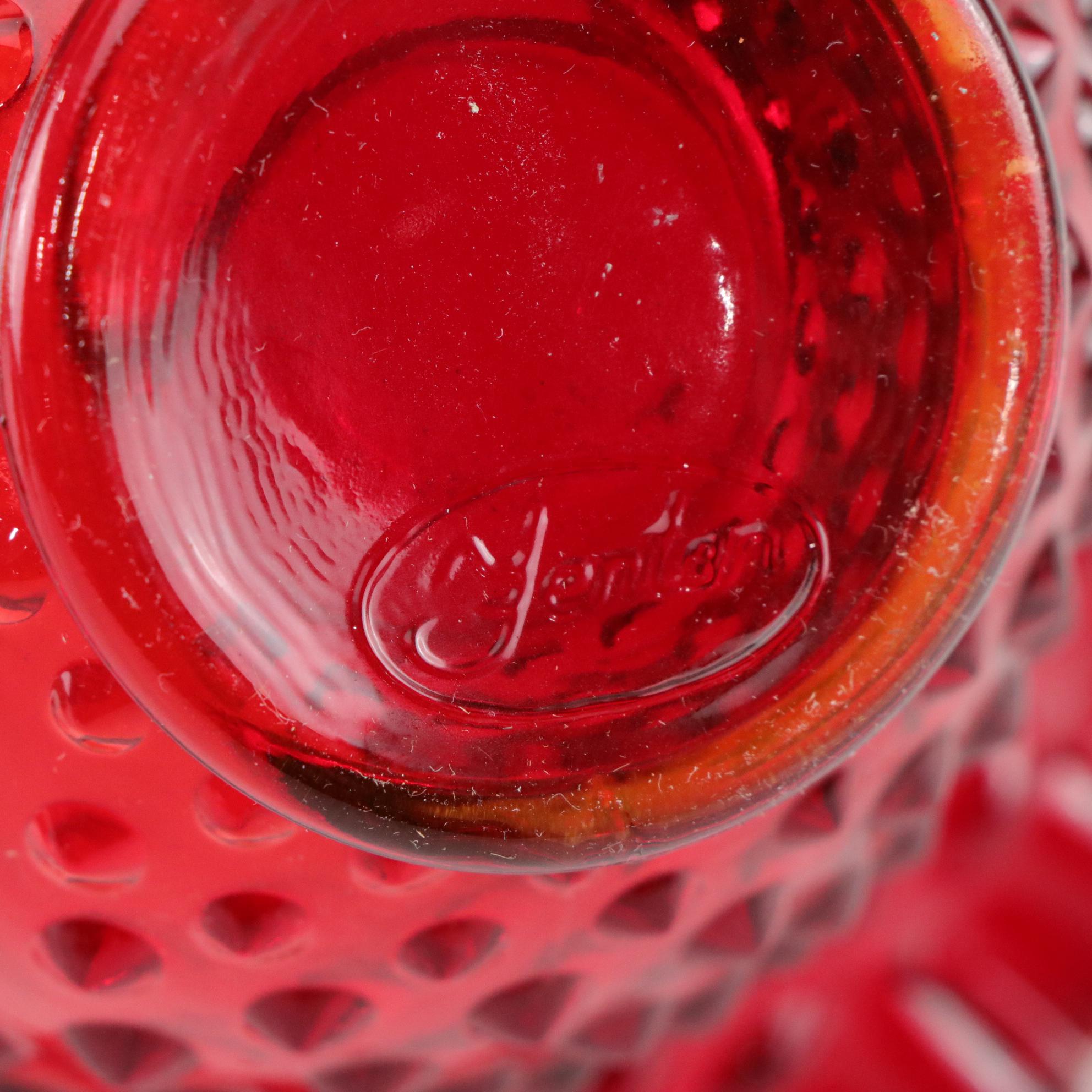 Fenton Hobnail Basket and Footed Bowl and Indiana Glass Diamond Point Fairy Lamp