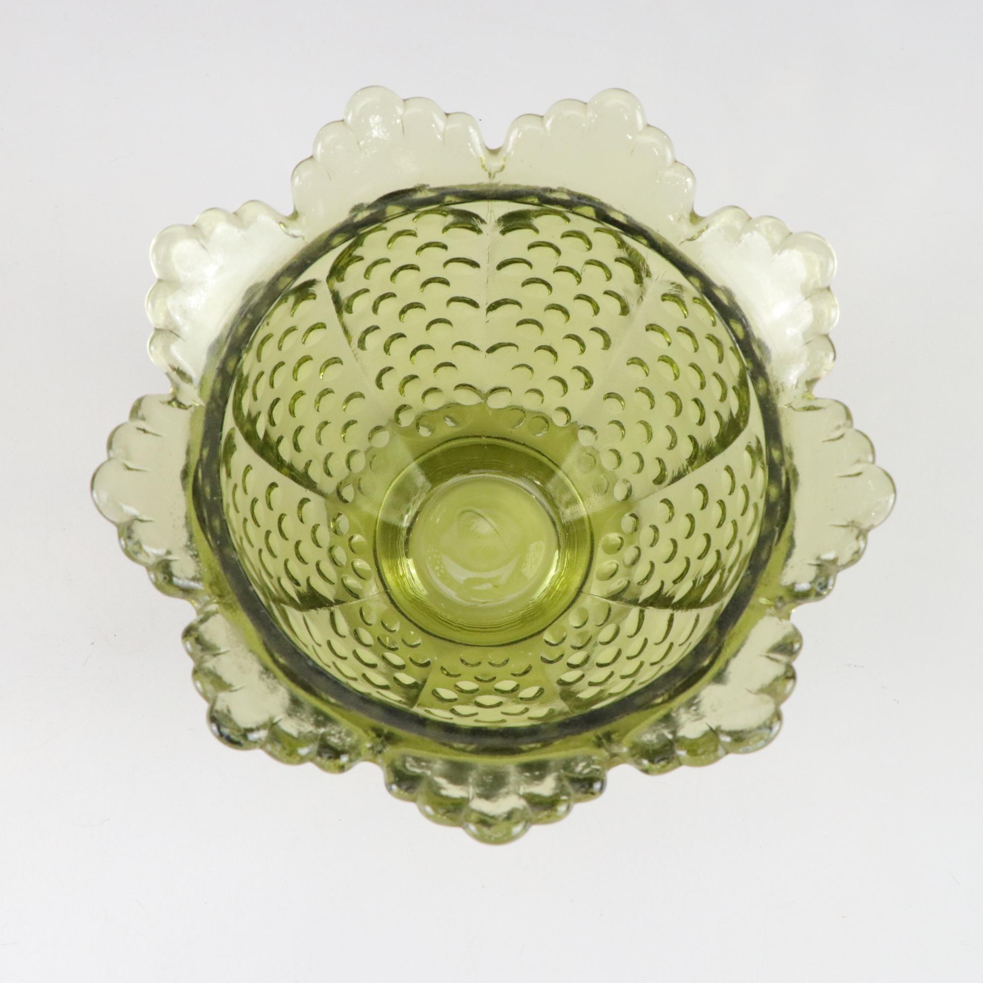 Fenton Hobnail Basket and Footed Bowl and Indiana Glass Diamond Point Fairy Lamp