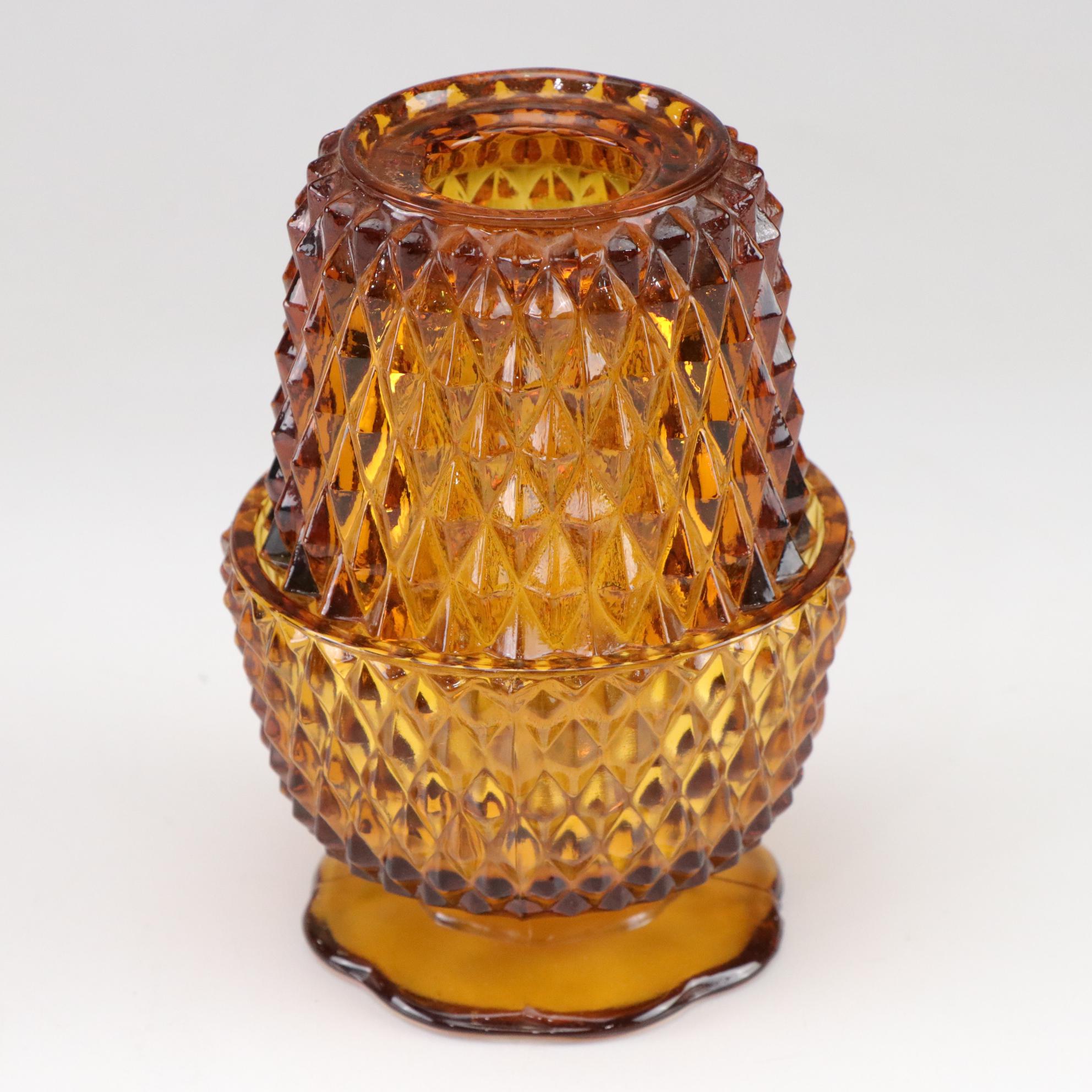 Fenton Hobnail Basket and Footed Bowl and Indiana Glass Diamond Point Fairy Lamp