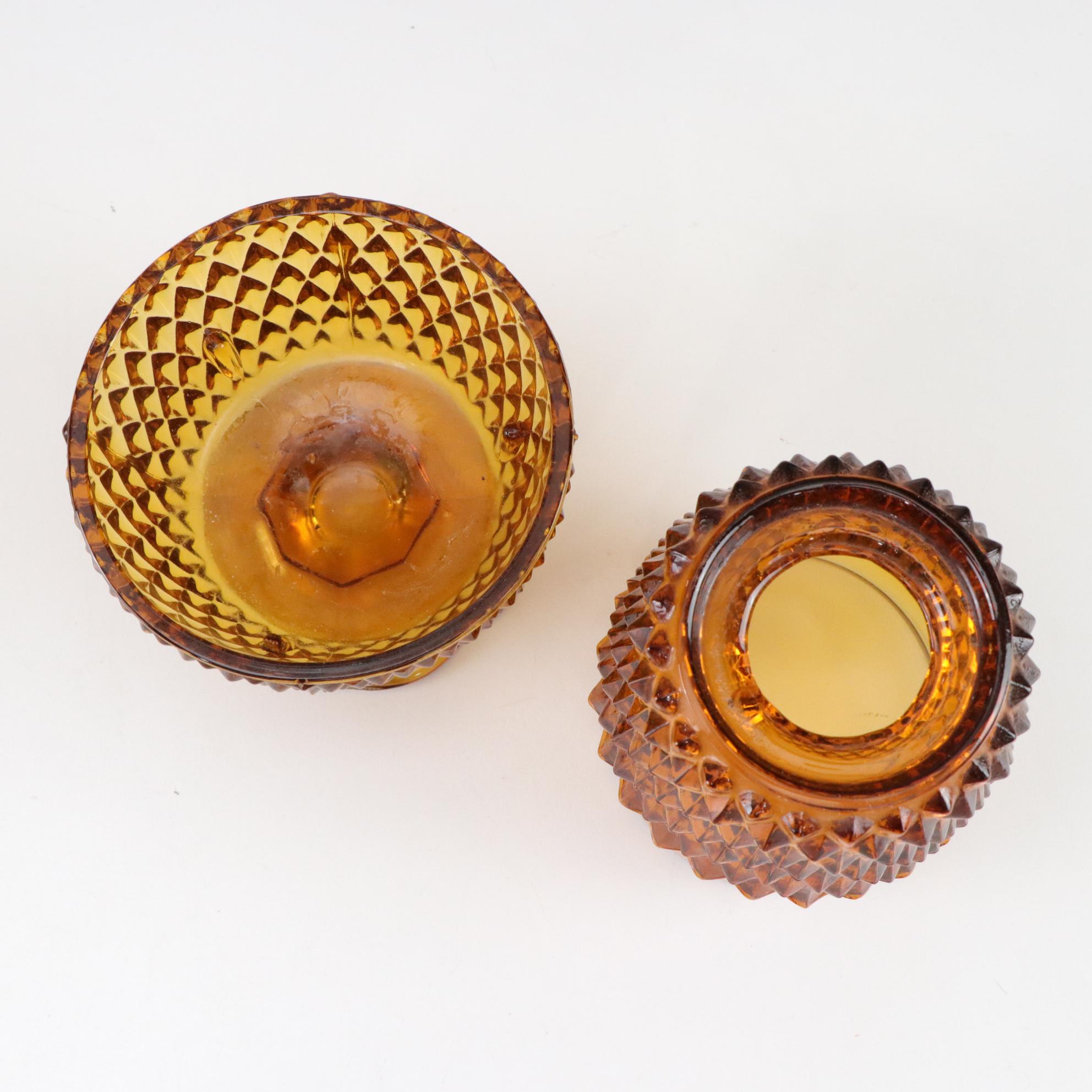 Fenton Hobnail Basket and Footed Bowl and Indiana Glass Diamond Point Fairy Lamp