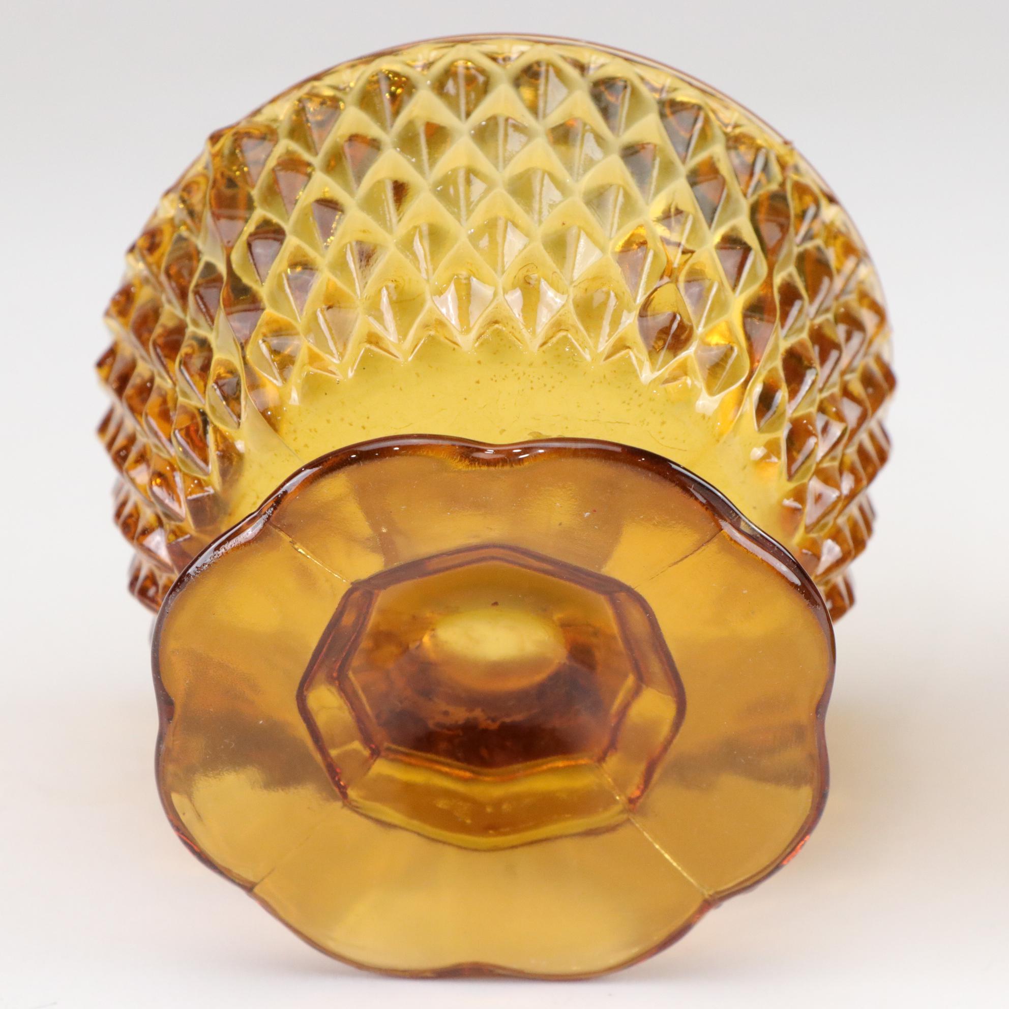 Fenton Hobnail Basket and Footed Bowl and Indiana Glass Diamond Point Fairy Lamp