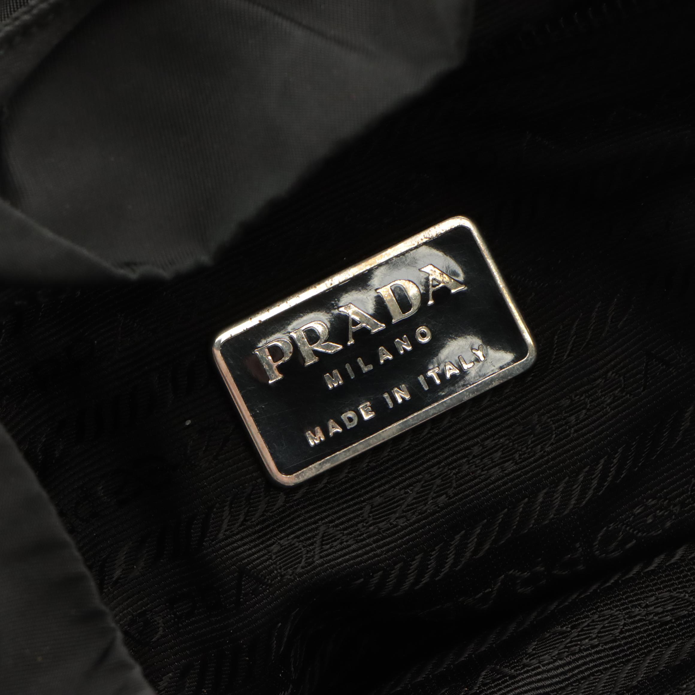 Prada Front Pocket Drawstring Backpack Bag in Nylon and Glazed Leather