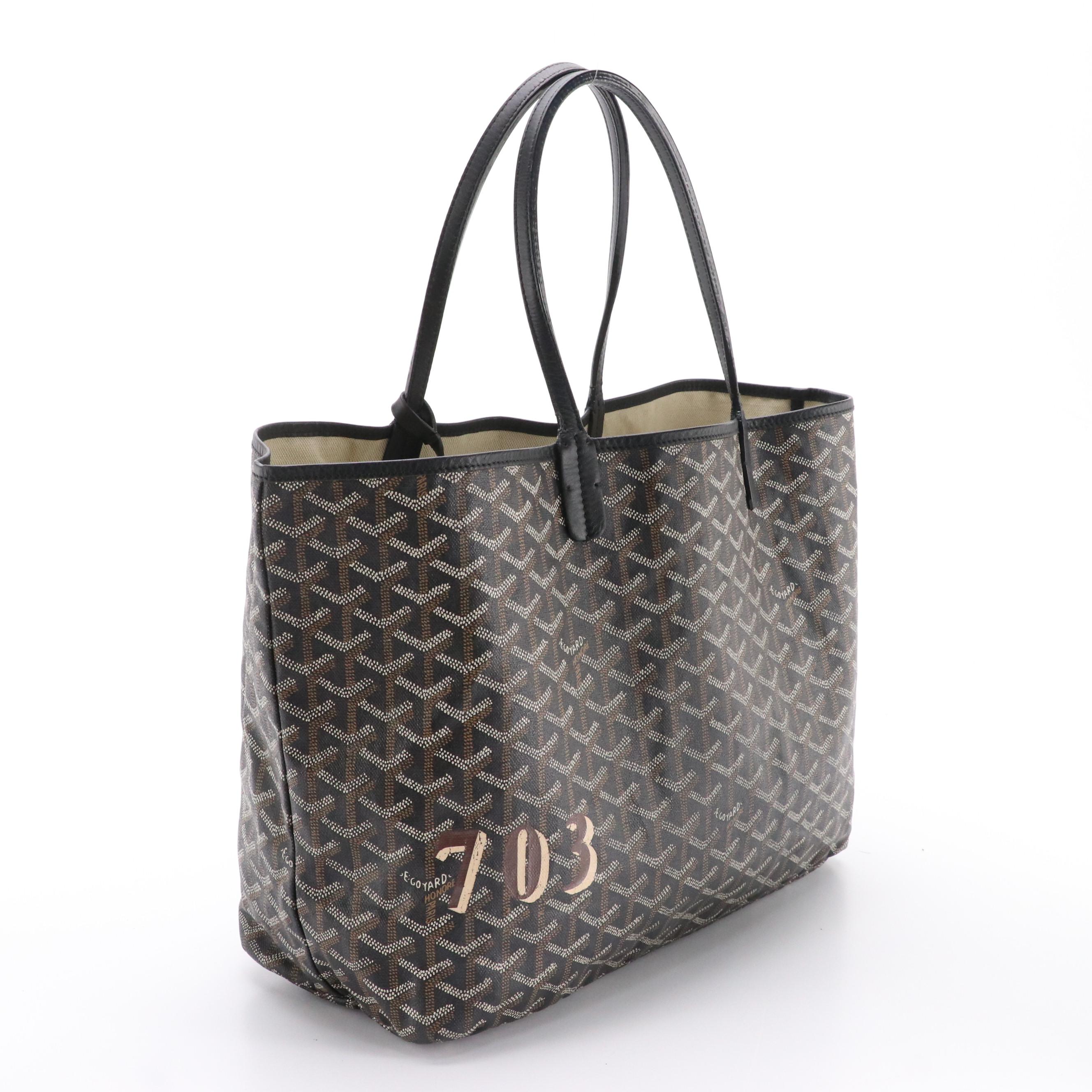 Goyard Saint Louis PM Tote Bag and Pouch in Black & Tan Goyardine Canvas
