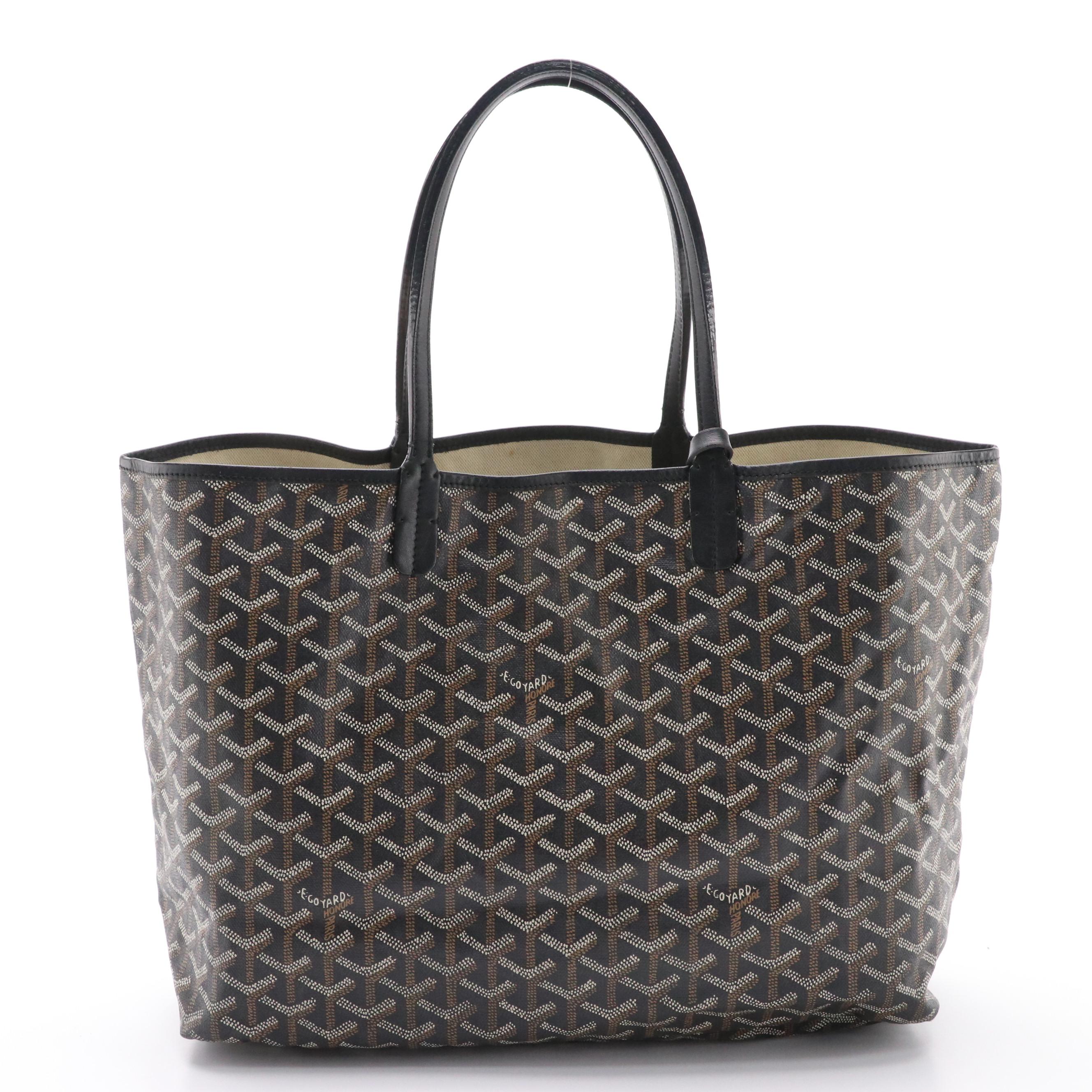Goyard Saint Louis PM Tote Bag and Pouch in Black & Tan Goyardine Canvas