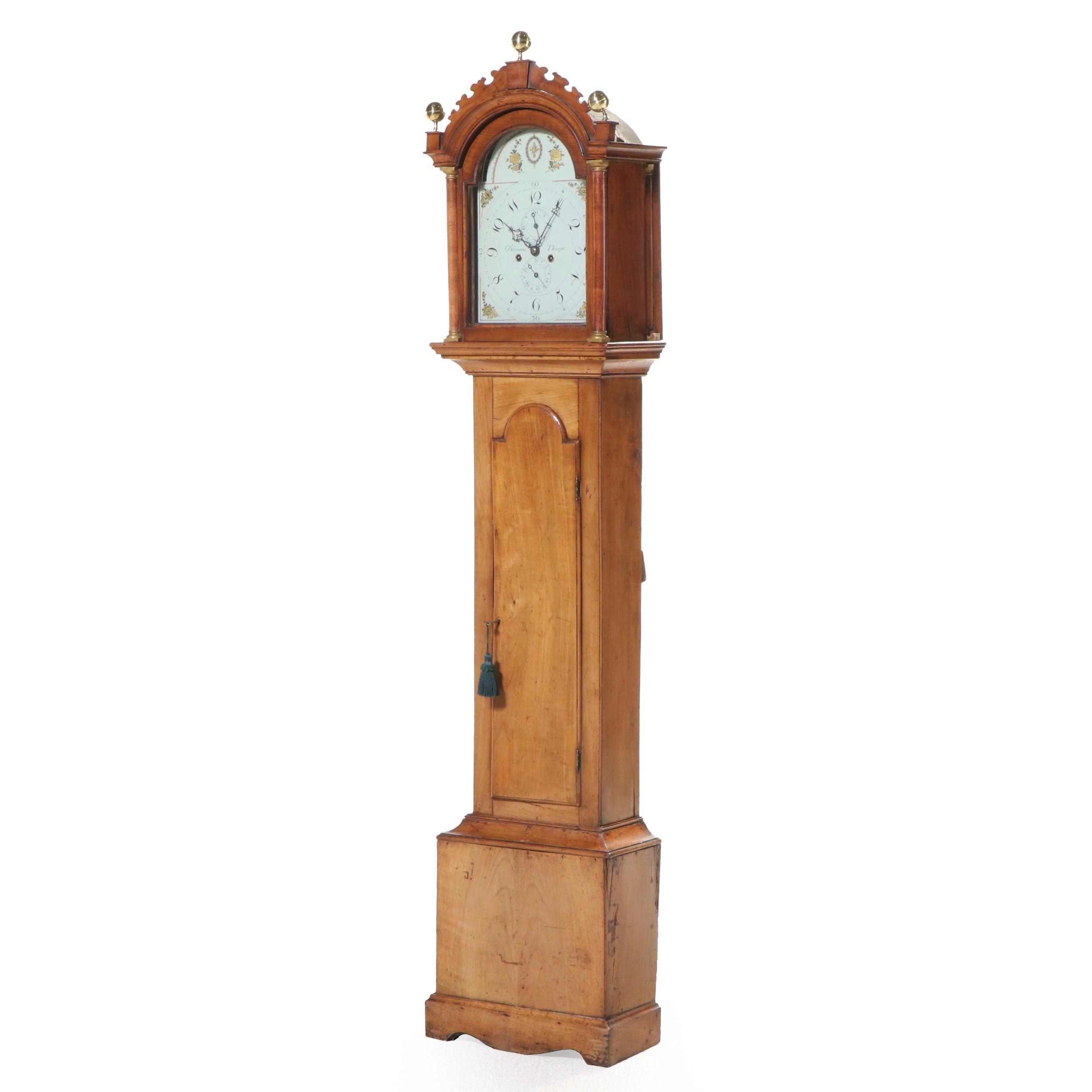 Dawson Thorpe Maple Grandfather Clock with Restored Face, 18th Century