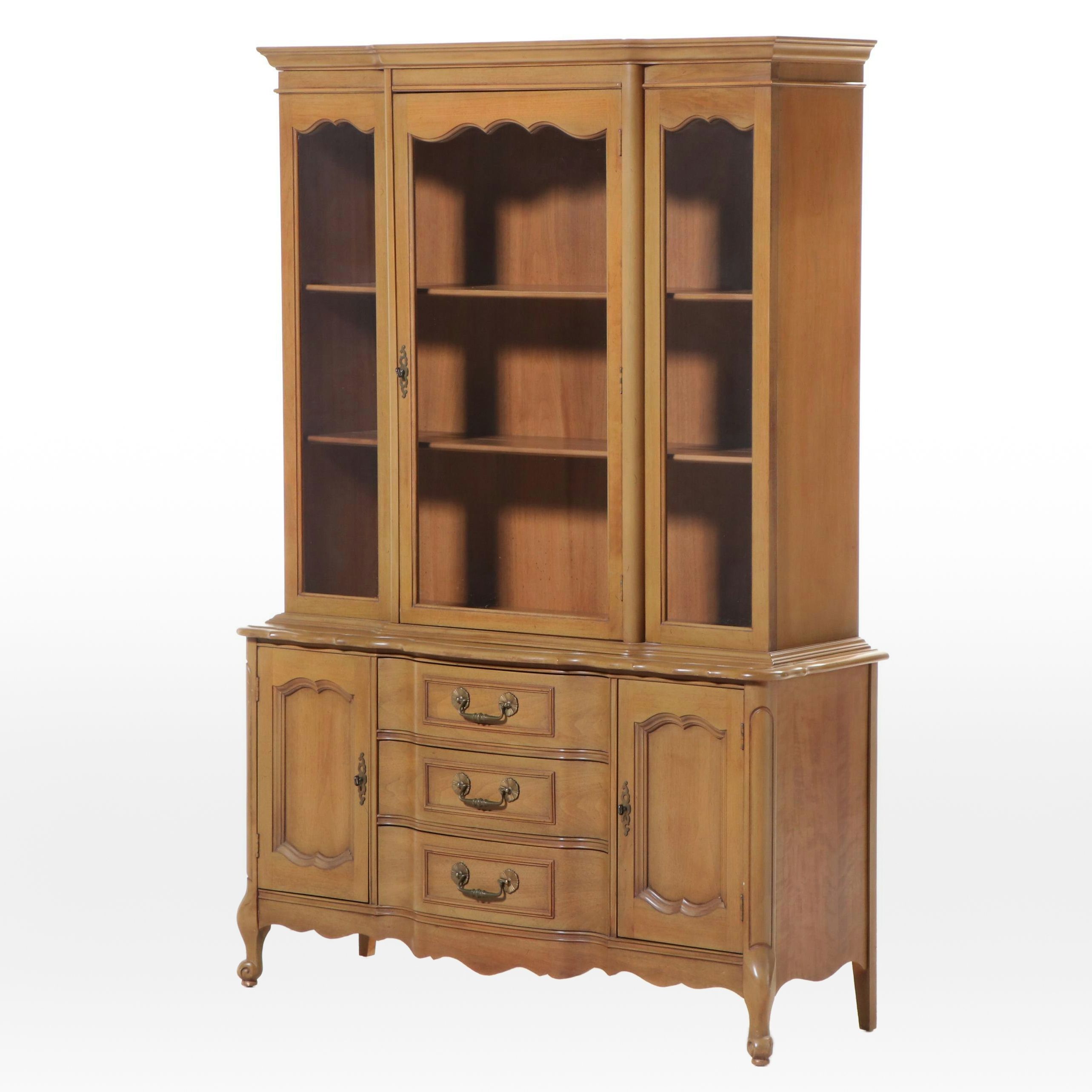 French Provincial Style Walnut Serpentine-Front China Cabinet