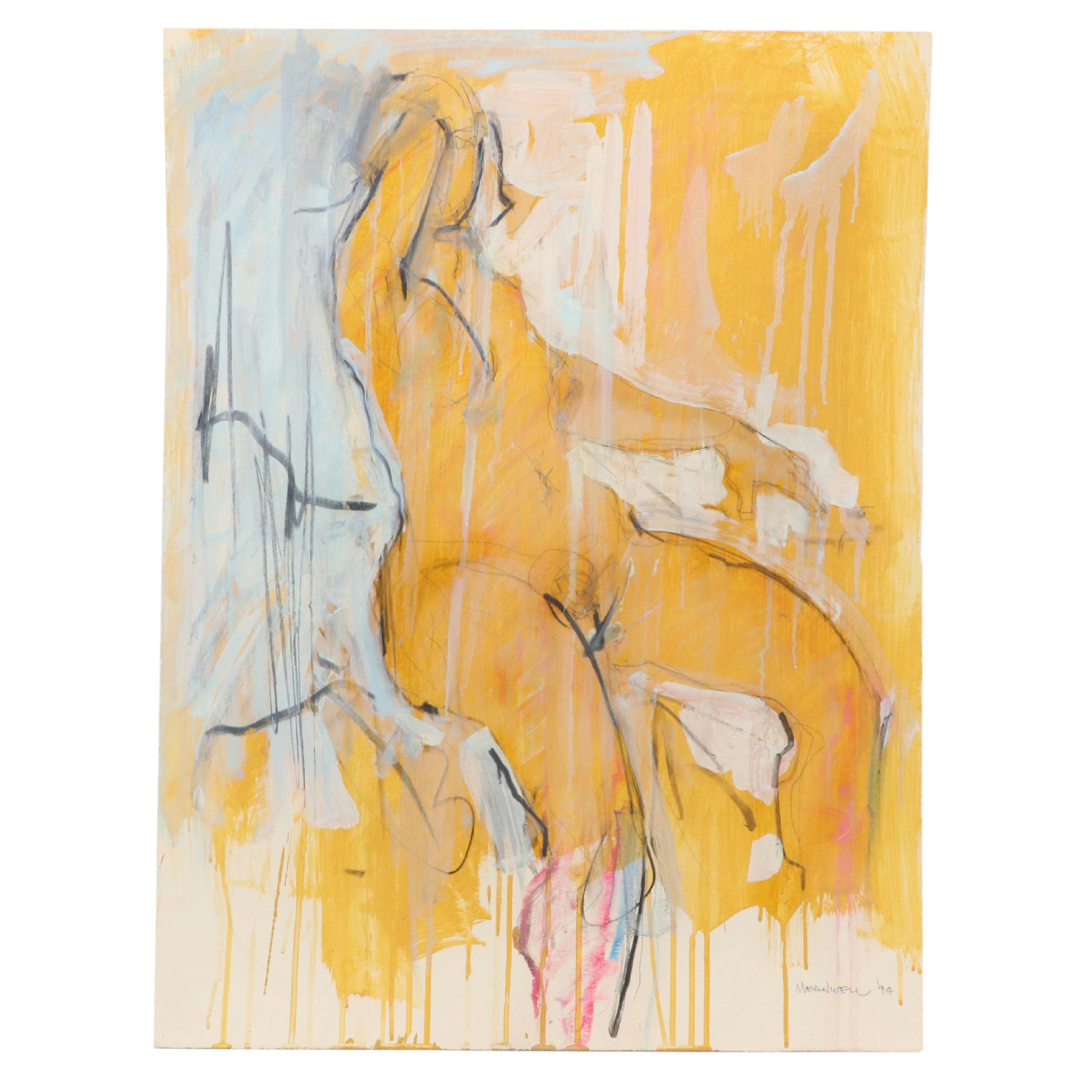 Jack Meanwell Figural Modern Mixed Media Painting, 1994