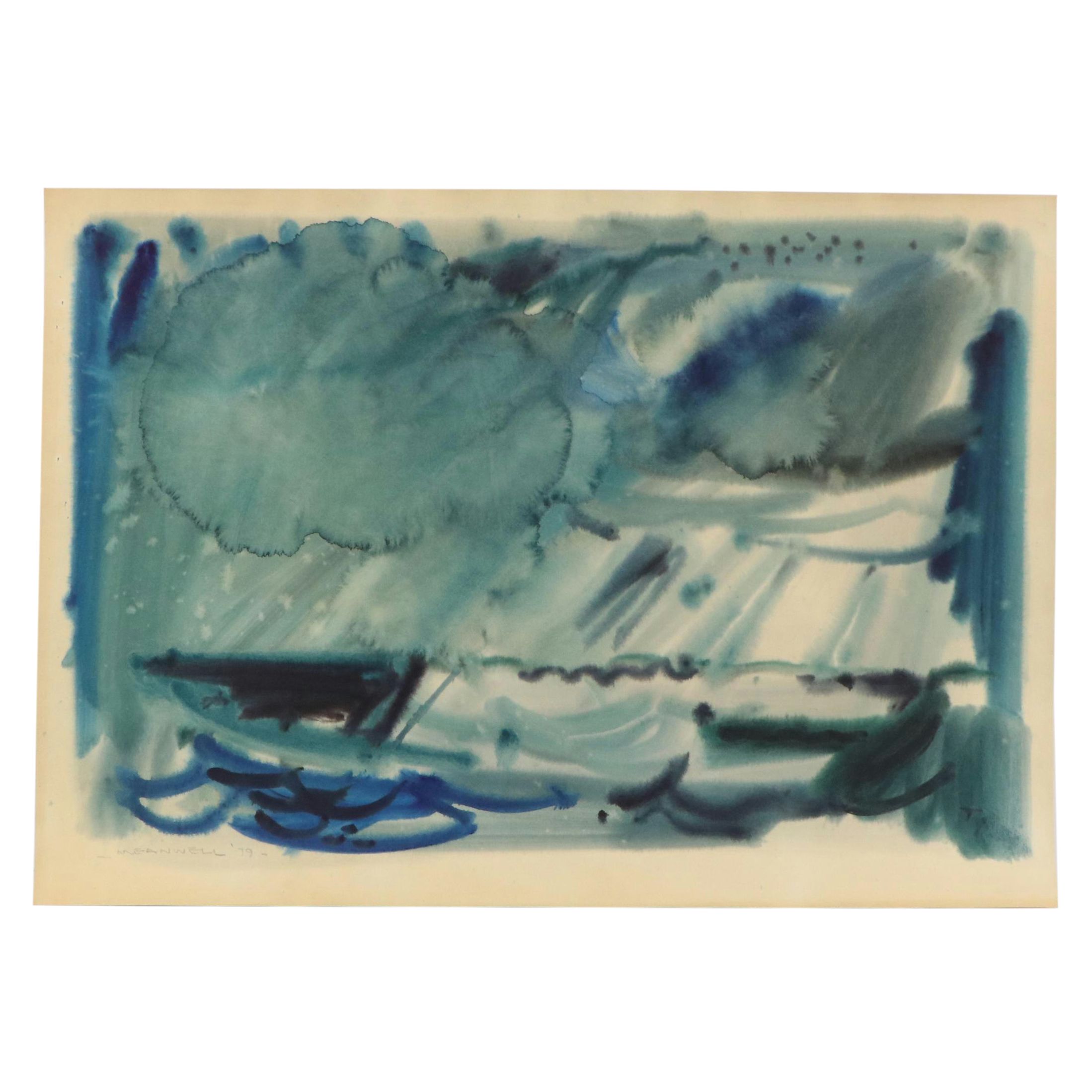 Jack Meanwell Modern Seascape Watercolor Painting, 1979