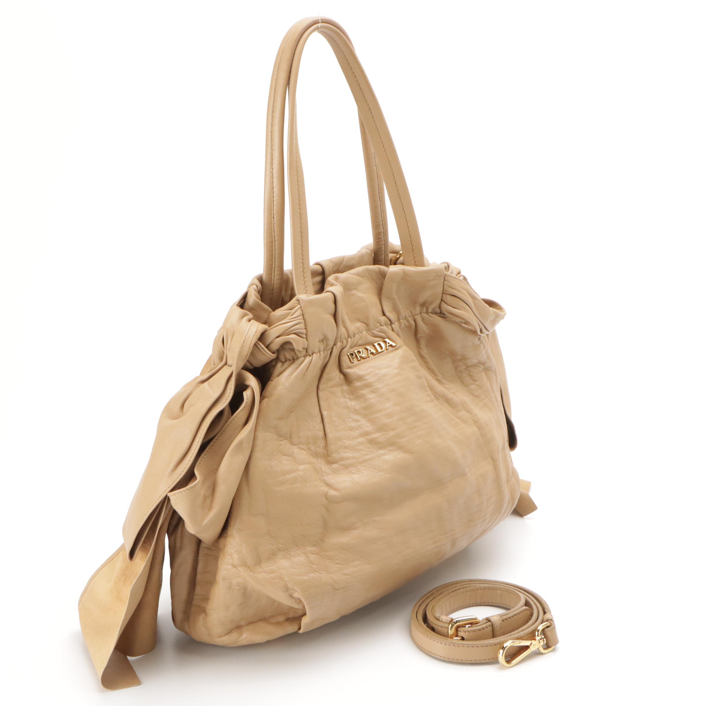 Prada Small Bow Bag BN1760 in Neutral Antique Nappa Leather