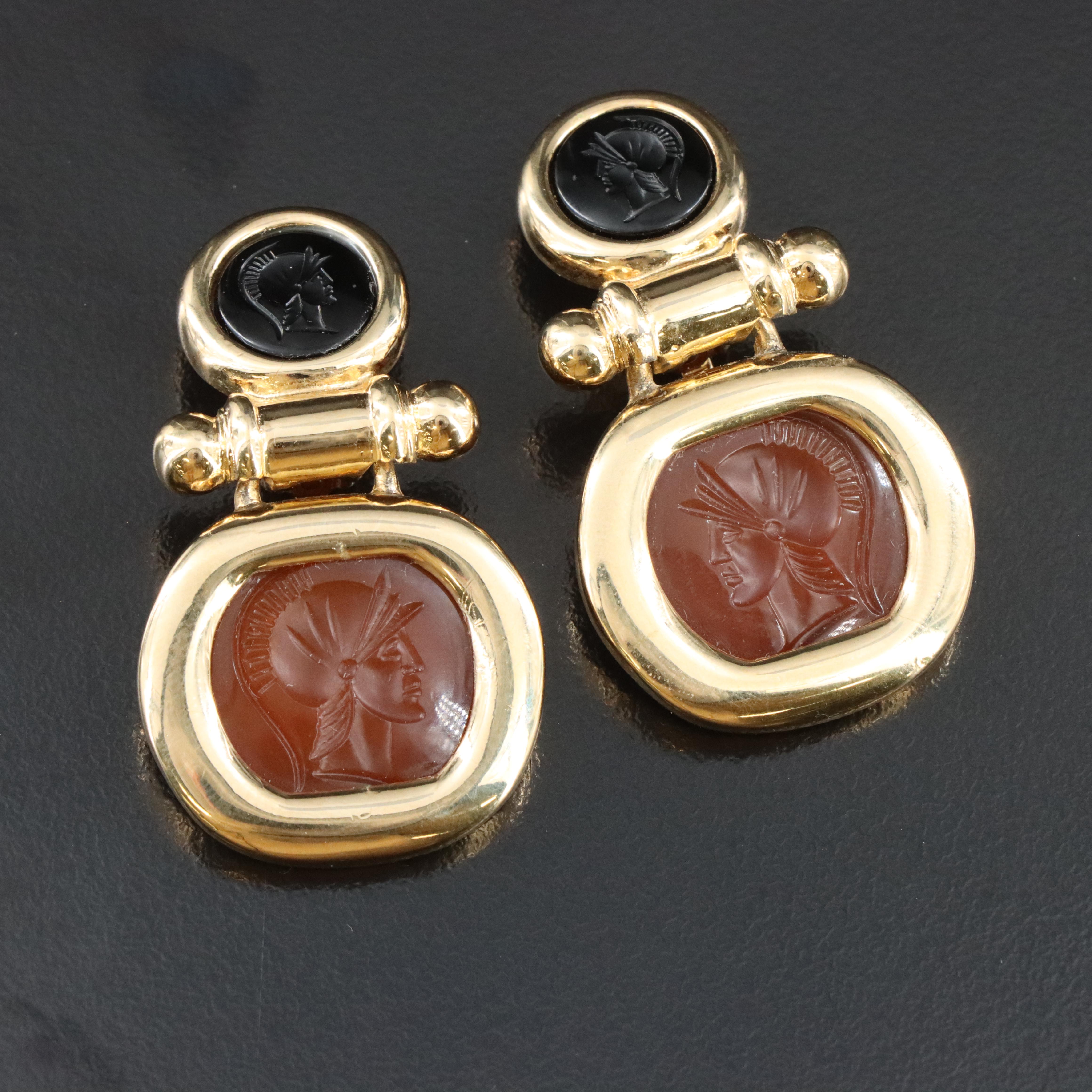 Intaglio Roman Soldier Earrings Drop Earrings