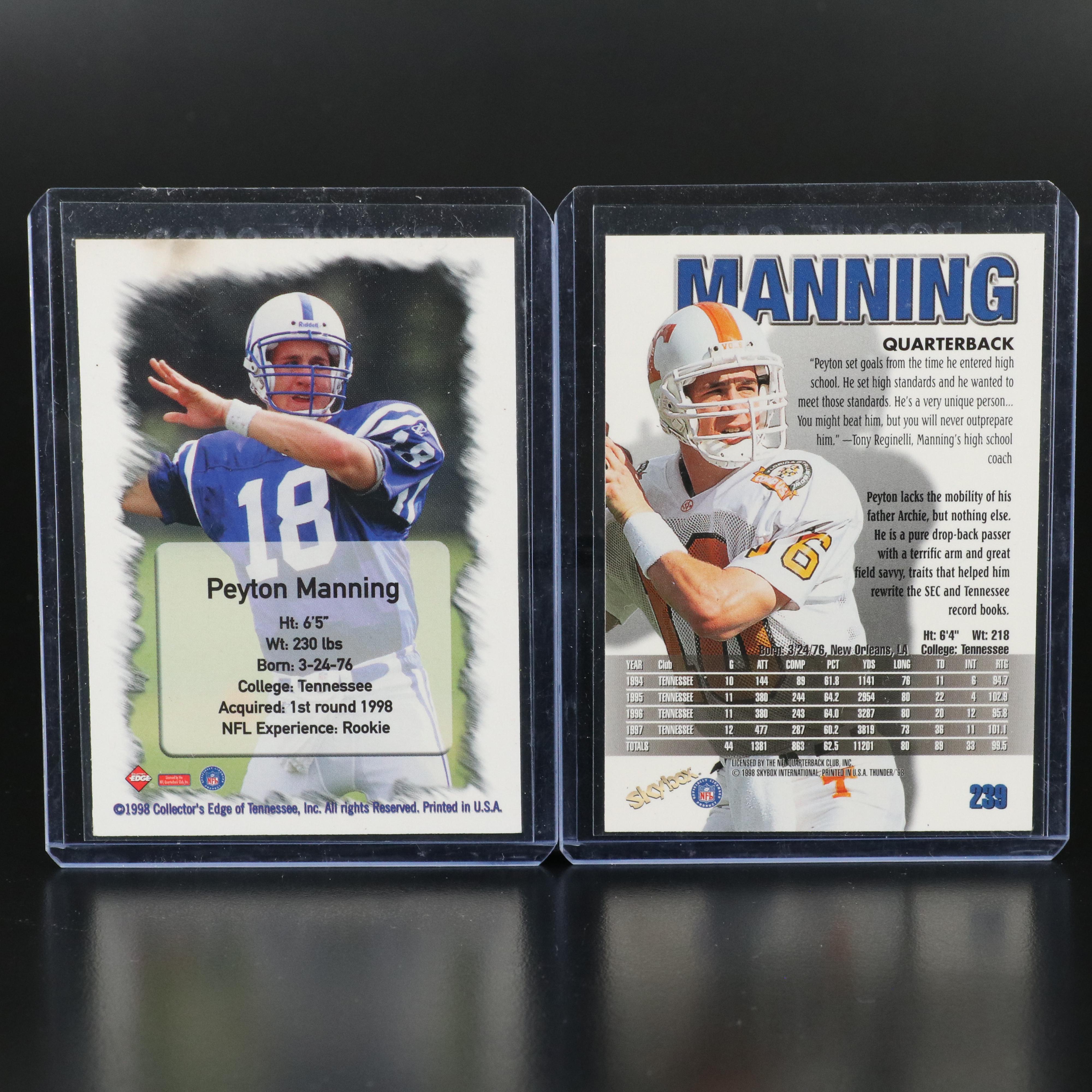 1998 Peyton Manning Rookie Cards Featuring Collector's Edge Relic Card and More