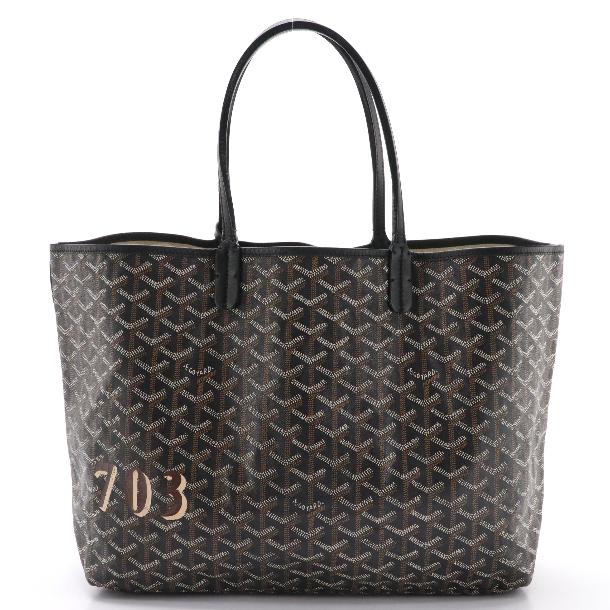 Goyard Saint Louis PM Tote Bag and Pouch in Black & Tan Goyardine Canvas