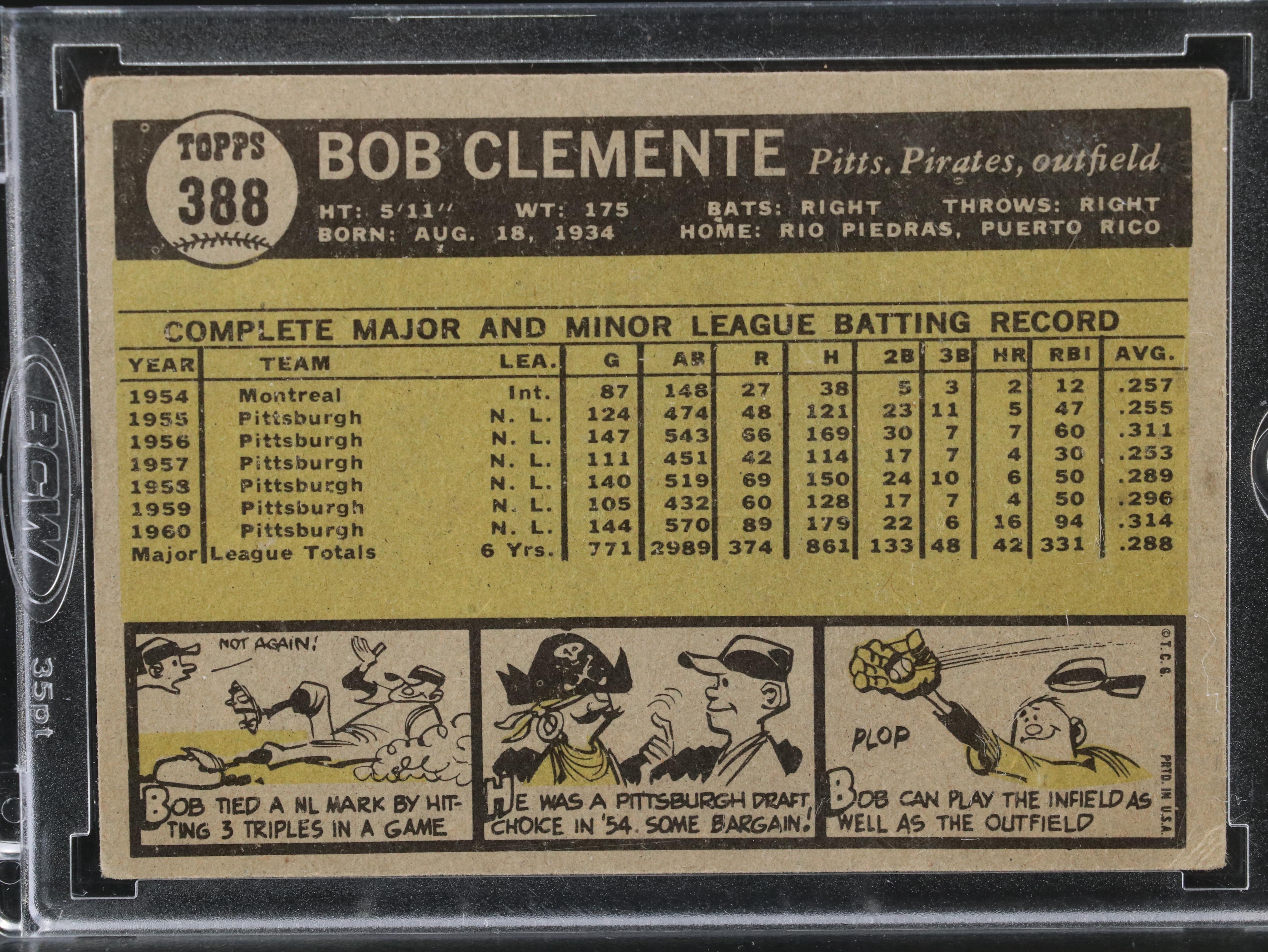 1964 Topps Giants Roberto Clemente Baseball Card Graded SGC 7 with 1961 Topps