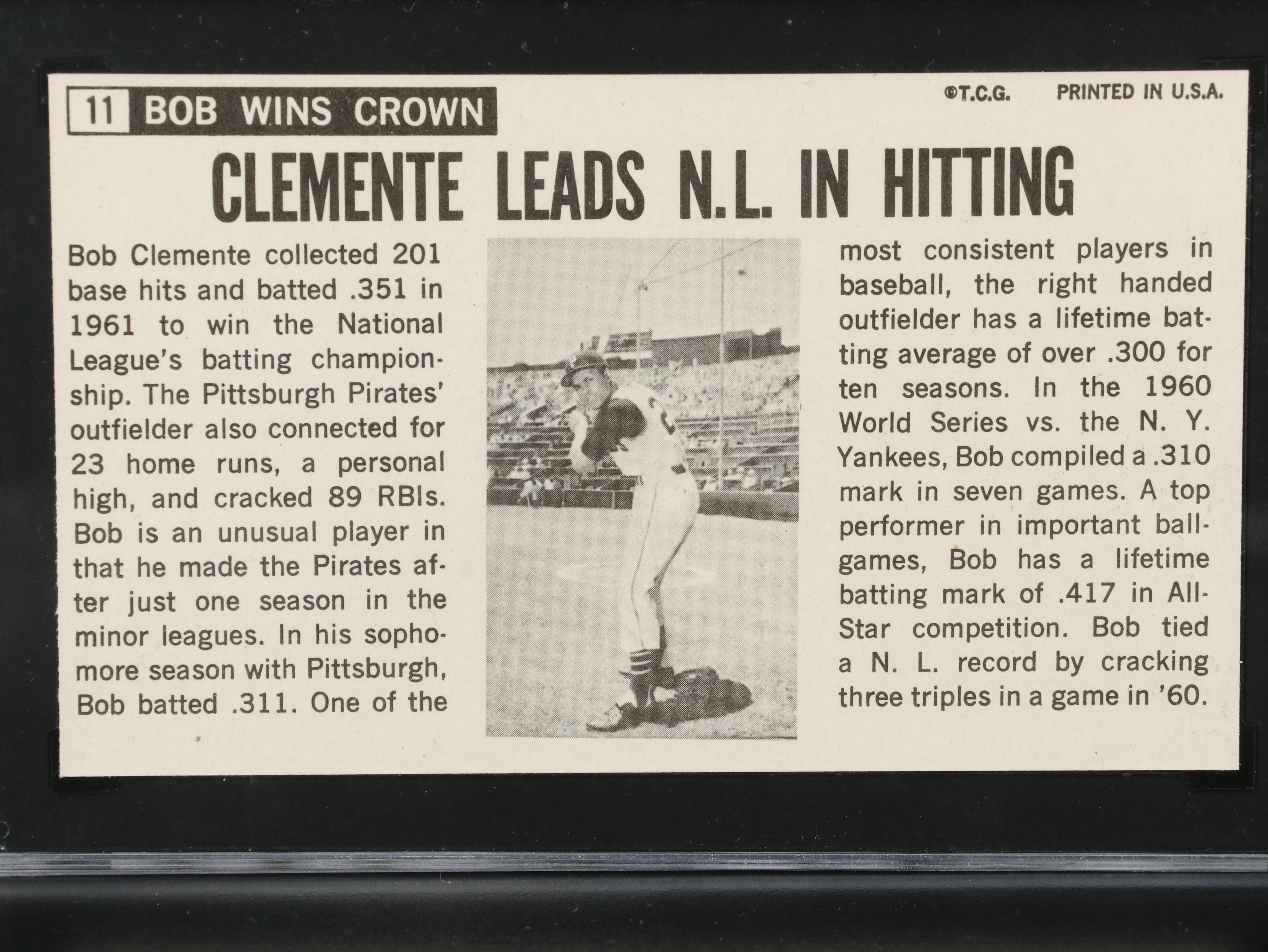 1964 Topps Giants Roberto Clemente Baseball Card Graded SGC 7 with 1961 Topps