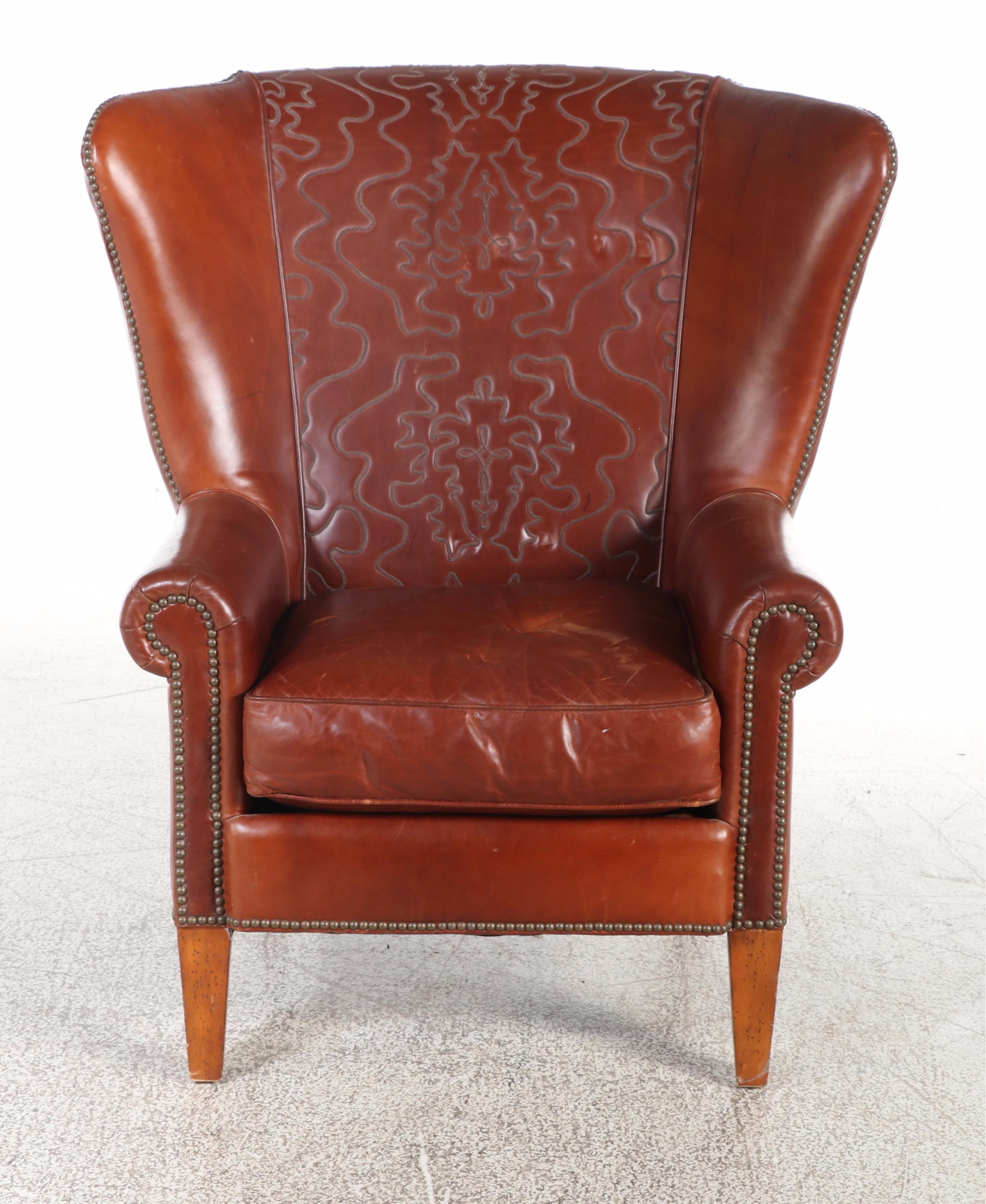 Paul Robert Leather Western Stitch Wingback Chair