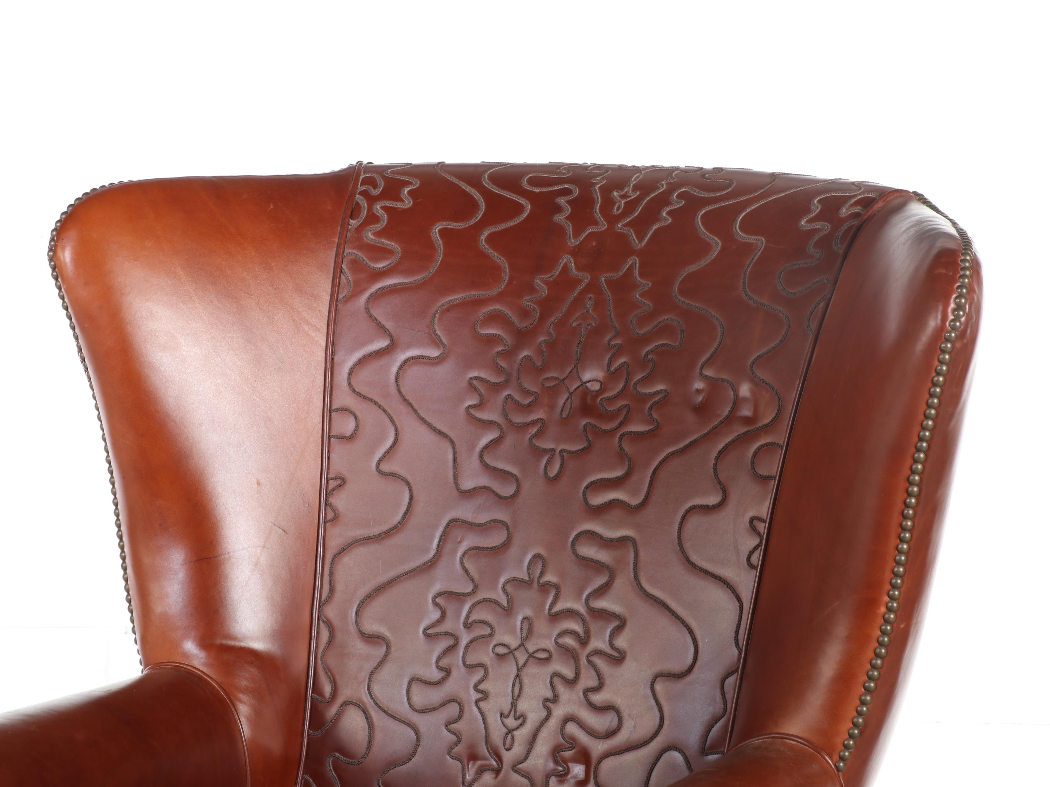 Paul Robert Leather Western Stitch Wingback Chair