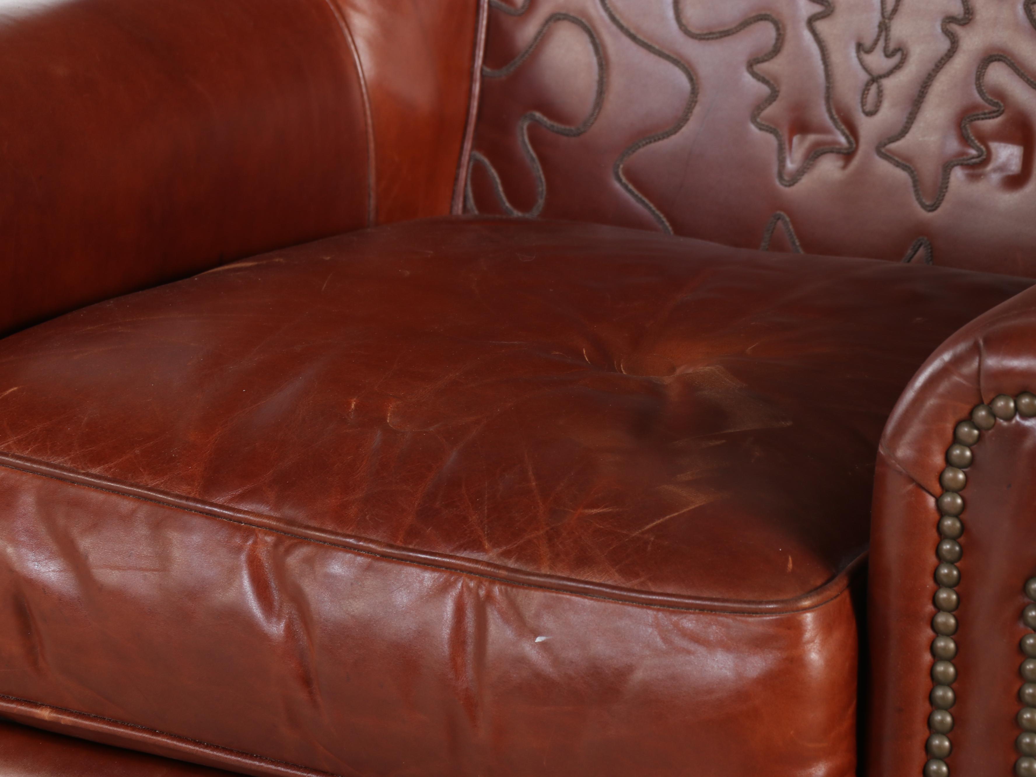 Paul Robert Leather Western Stitch Wingback Chair
