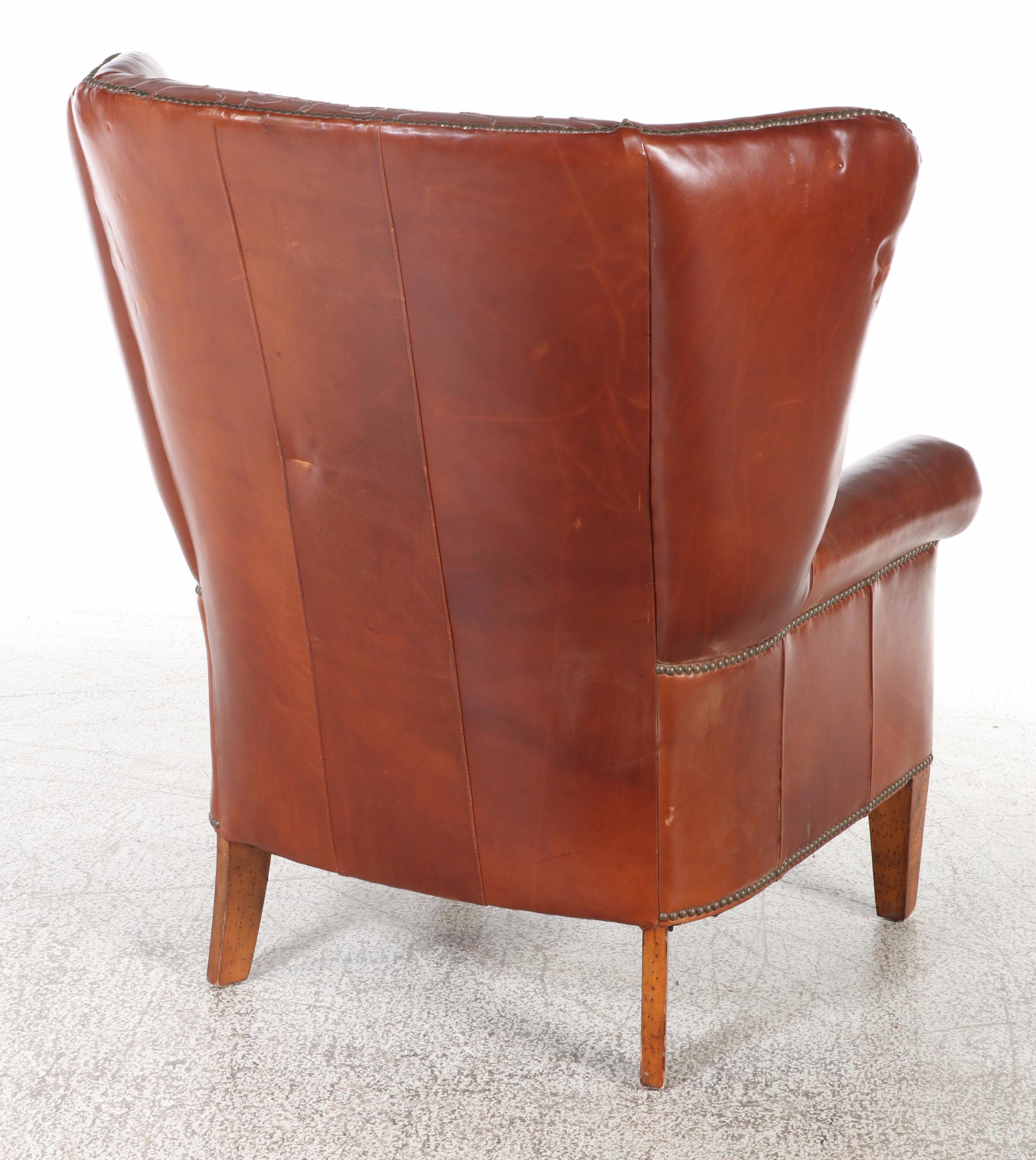 Paul Robert Leather Western Stitch Wingback Chair