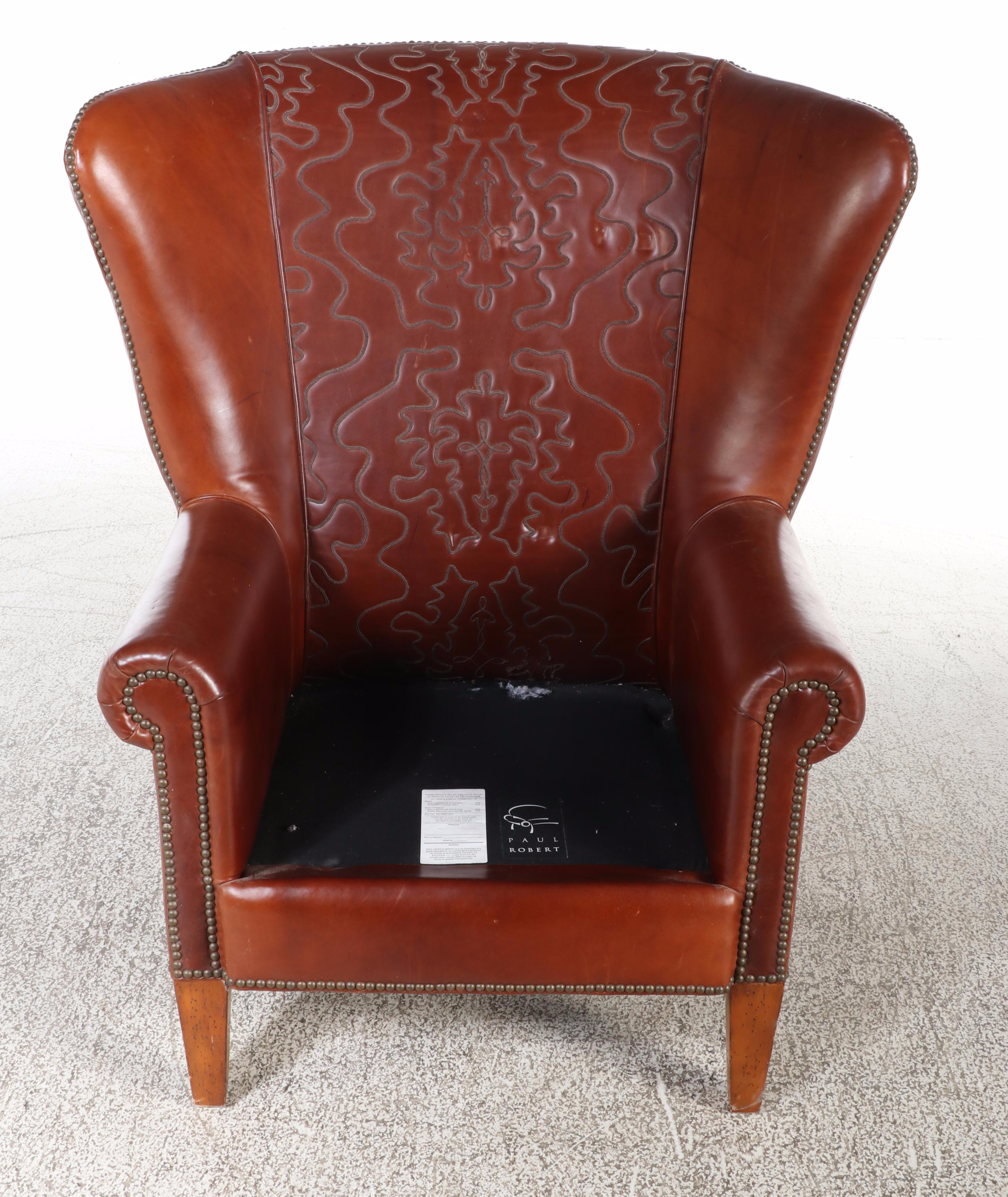 Paul Robert Leather Western Stitch Wingback Chair