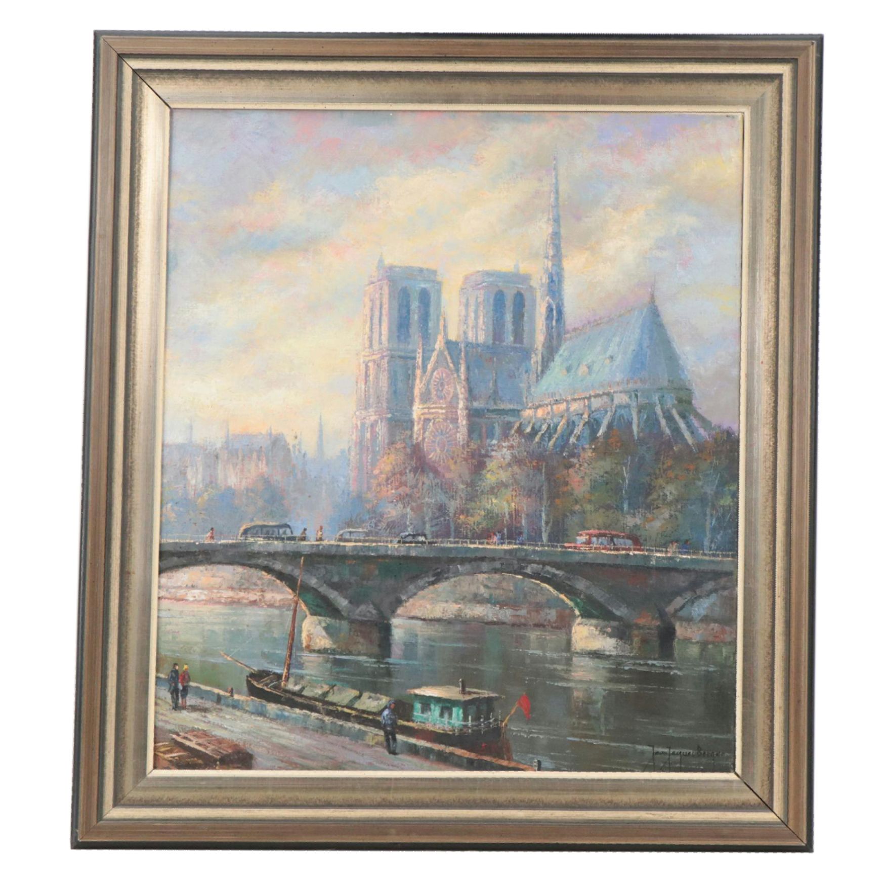Jean Jacques Berger Parisian Cityscape Oil Painting of Notre Dame