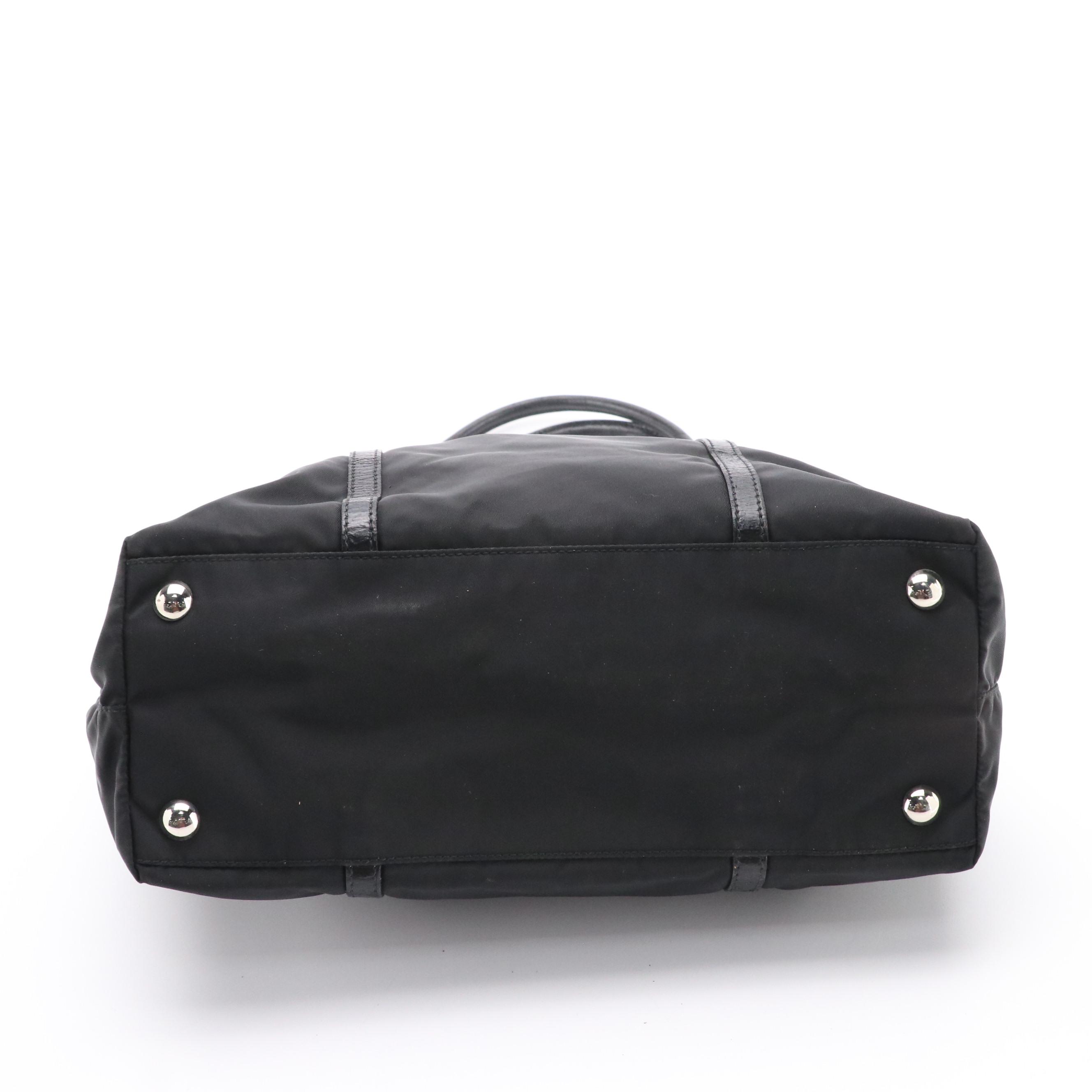 Prada Black Leather-Trimmed Tessuto Nylon Shoulder Tote