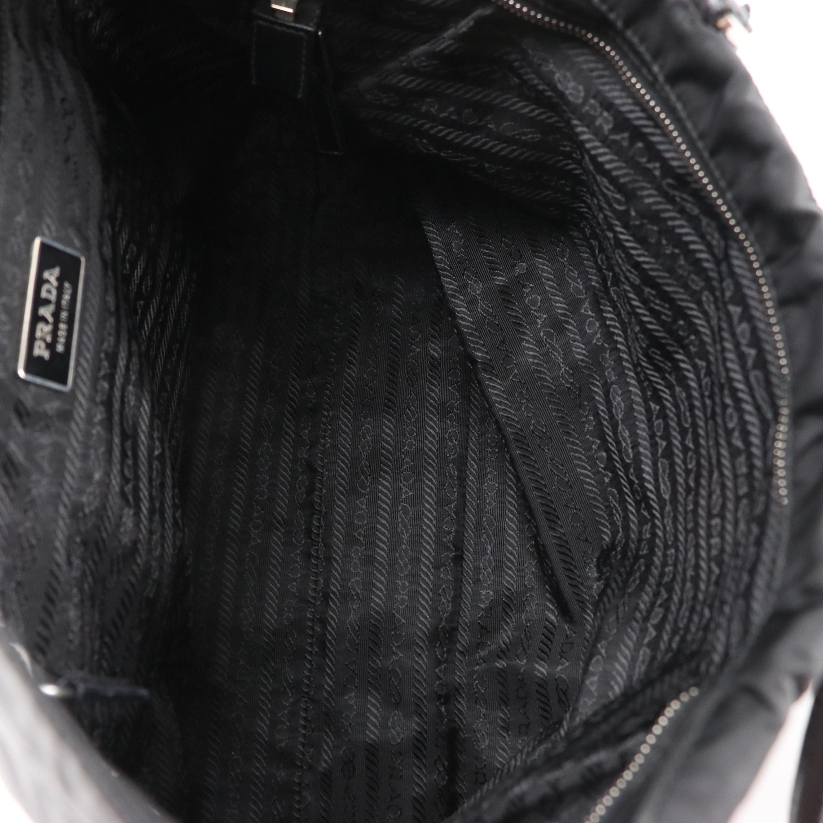 Prada Black Leather-Trimmed Tessuto Nylon Shoulder Tote