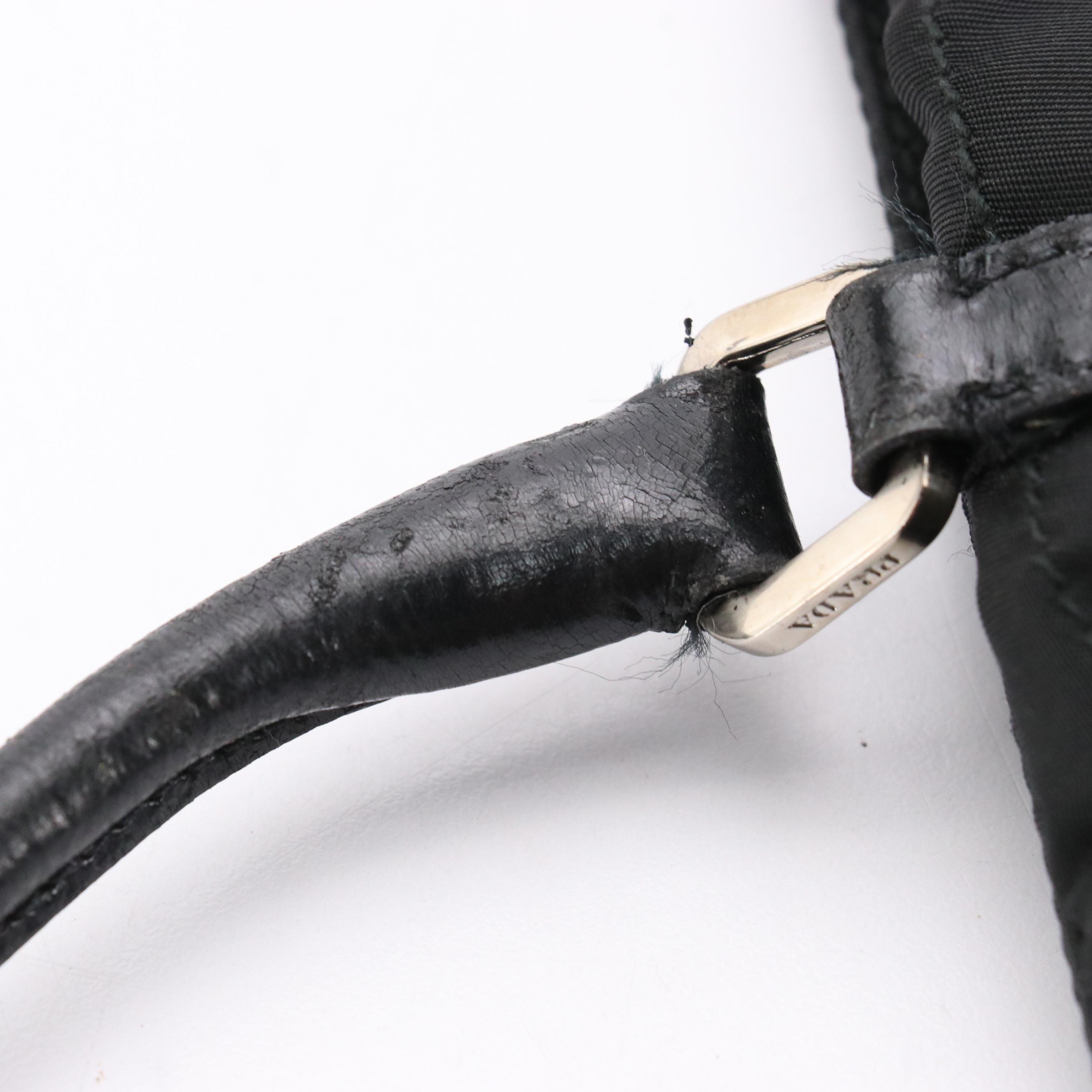 Prada Black Leather-Trimmed Tessuto Nylon Shoulder Tote