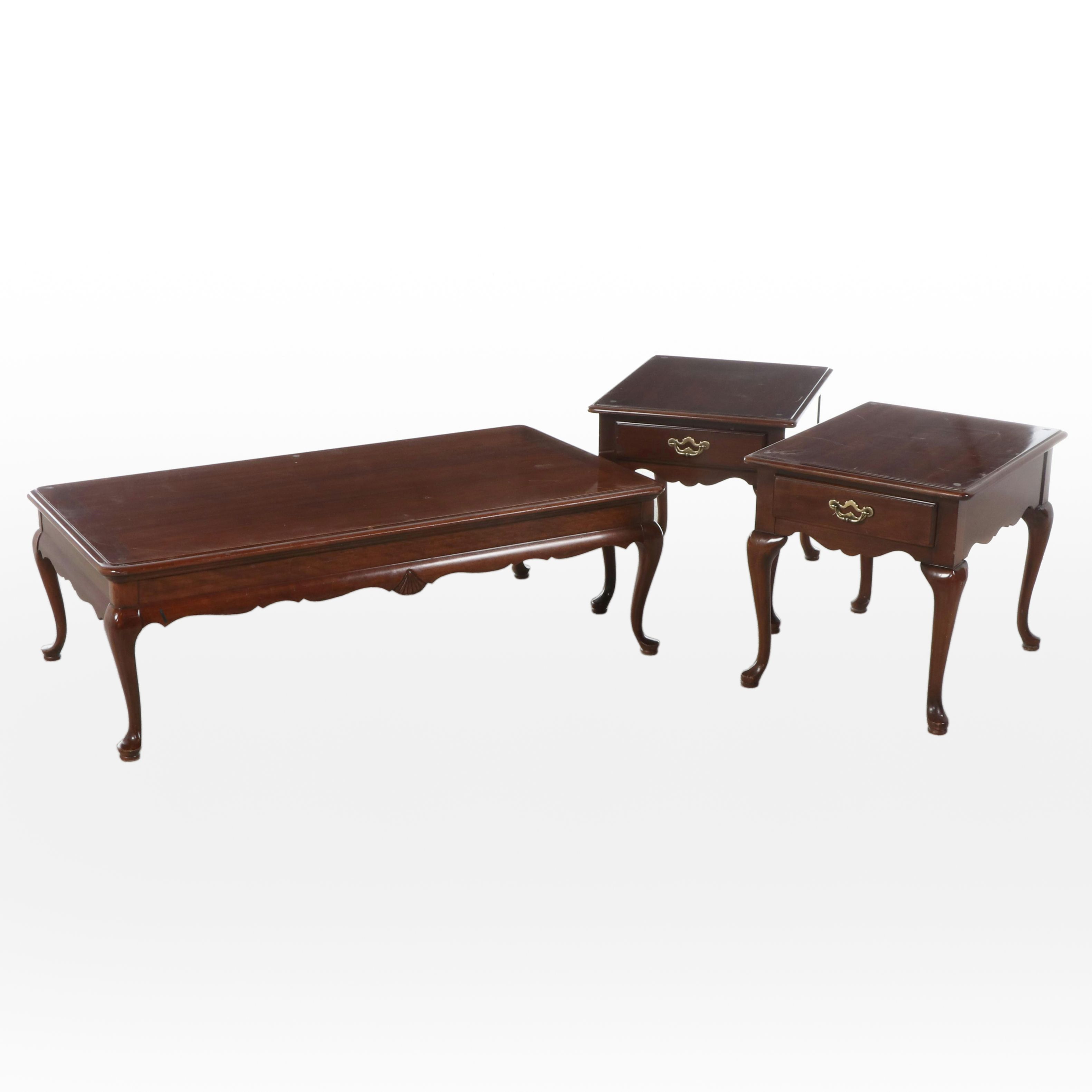 Thomasville Queen Anne Style Walnut Finish Side and Coffee Tables