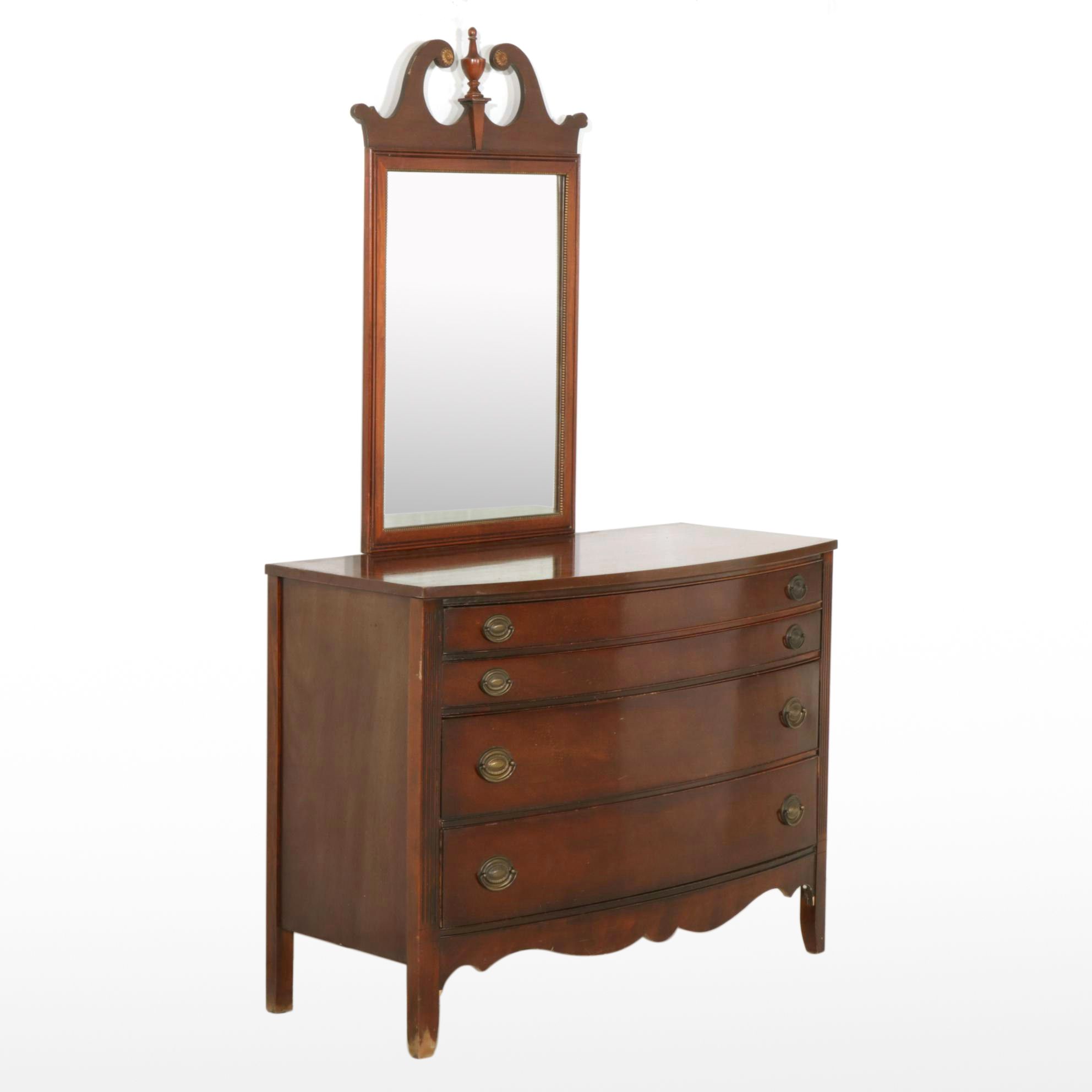 Dixie Federal Style Mahogany Bow-Front Dresser with Mirror, Mid-20th Century