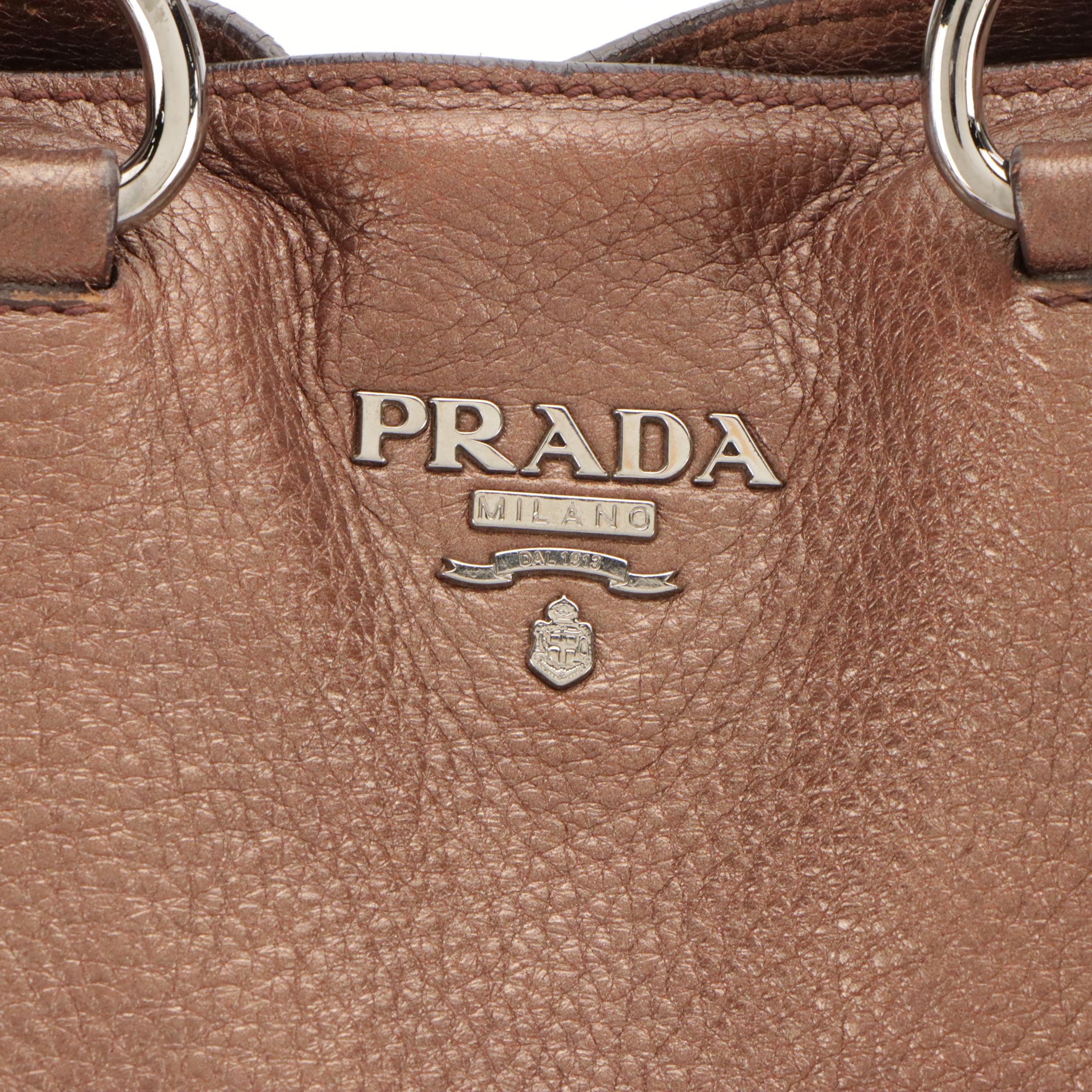 Prada Metallic Bronze Grained Leather Two-Way Hobo Tote Bag