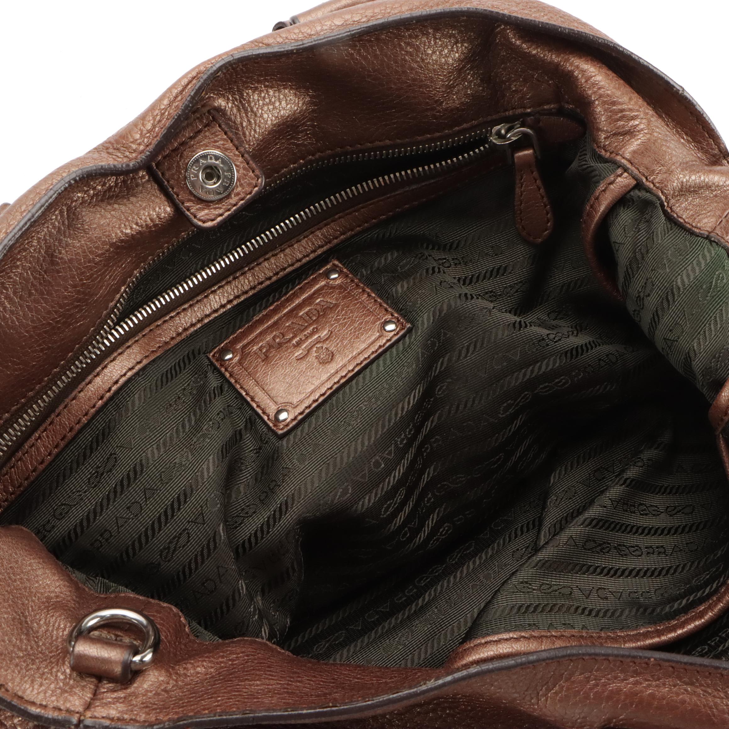 Prada Metallic Bronze Grained Leather Two-Way Hobo Tote Bag