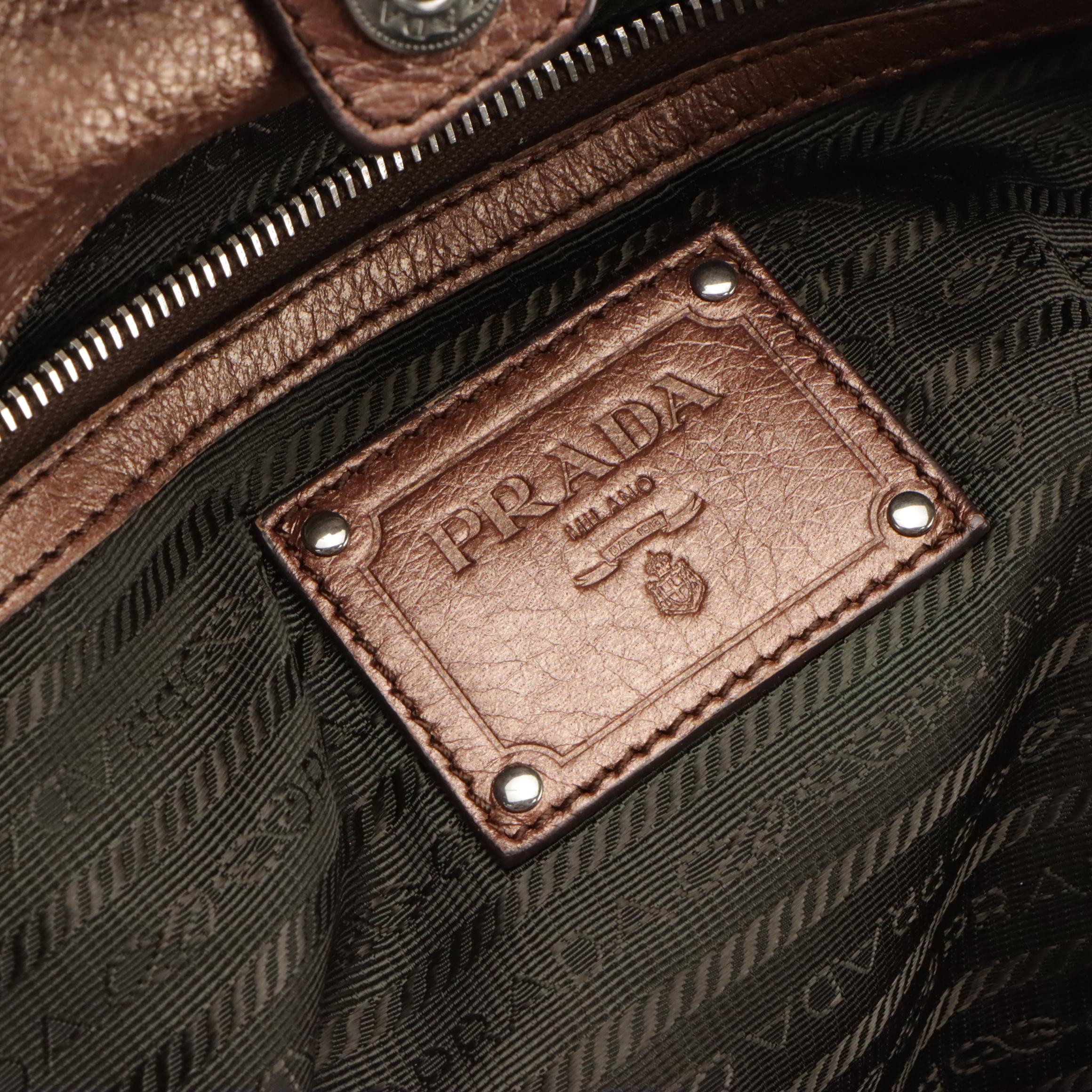 Prada Metallic Bronze Grained Leather Two-Way Hobo Tote Bag