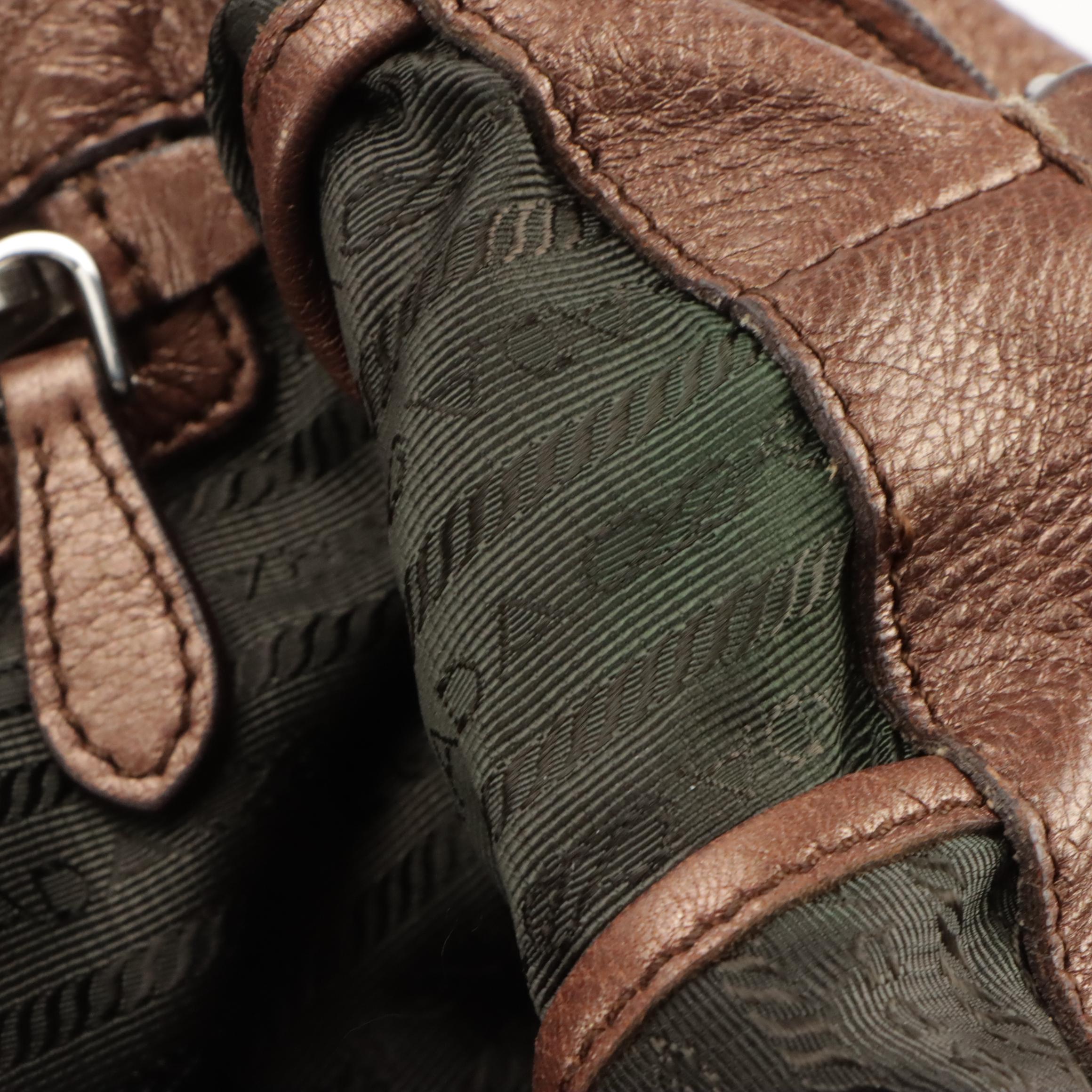 Prada Metallic Bronze Grained Leather Two-Way Hobo Tote Bag