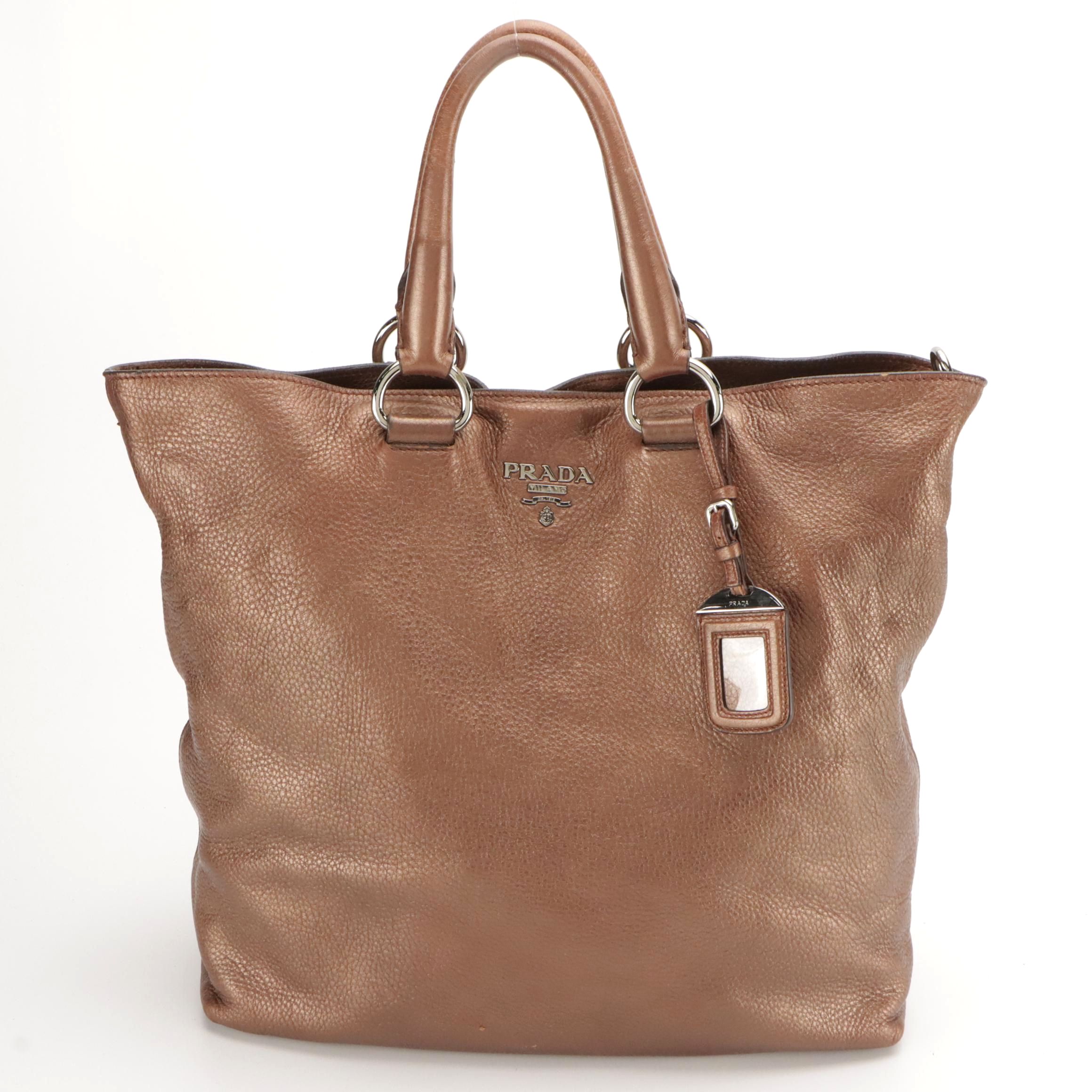 Prada Metallic Bronze Grained Leather Two-Way Hobo Tote Bag