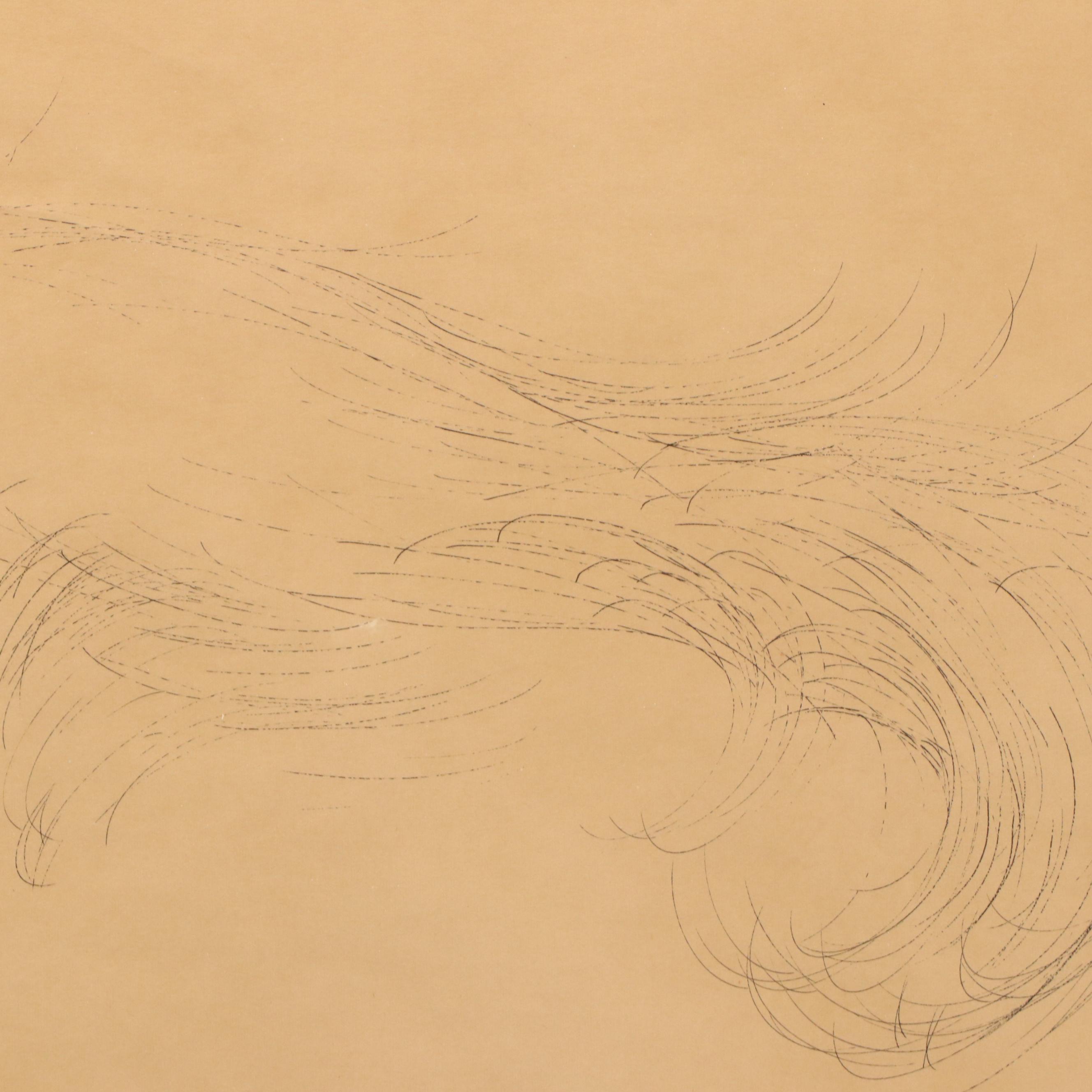 Piero Aversa Ink Drawing "The Literary Cat," 1962