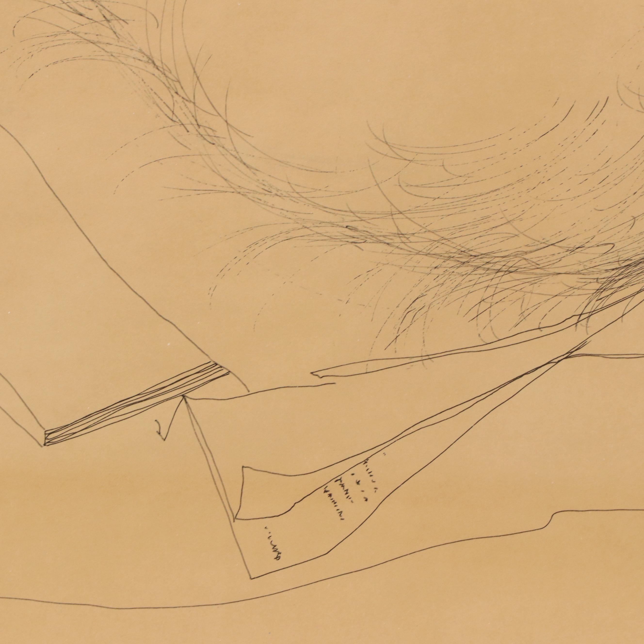 Piero Aversa Ink Drawing "The Literary Cat," 1962