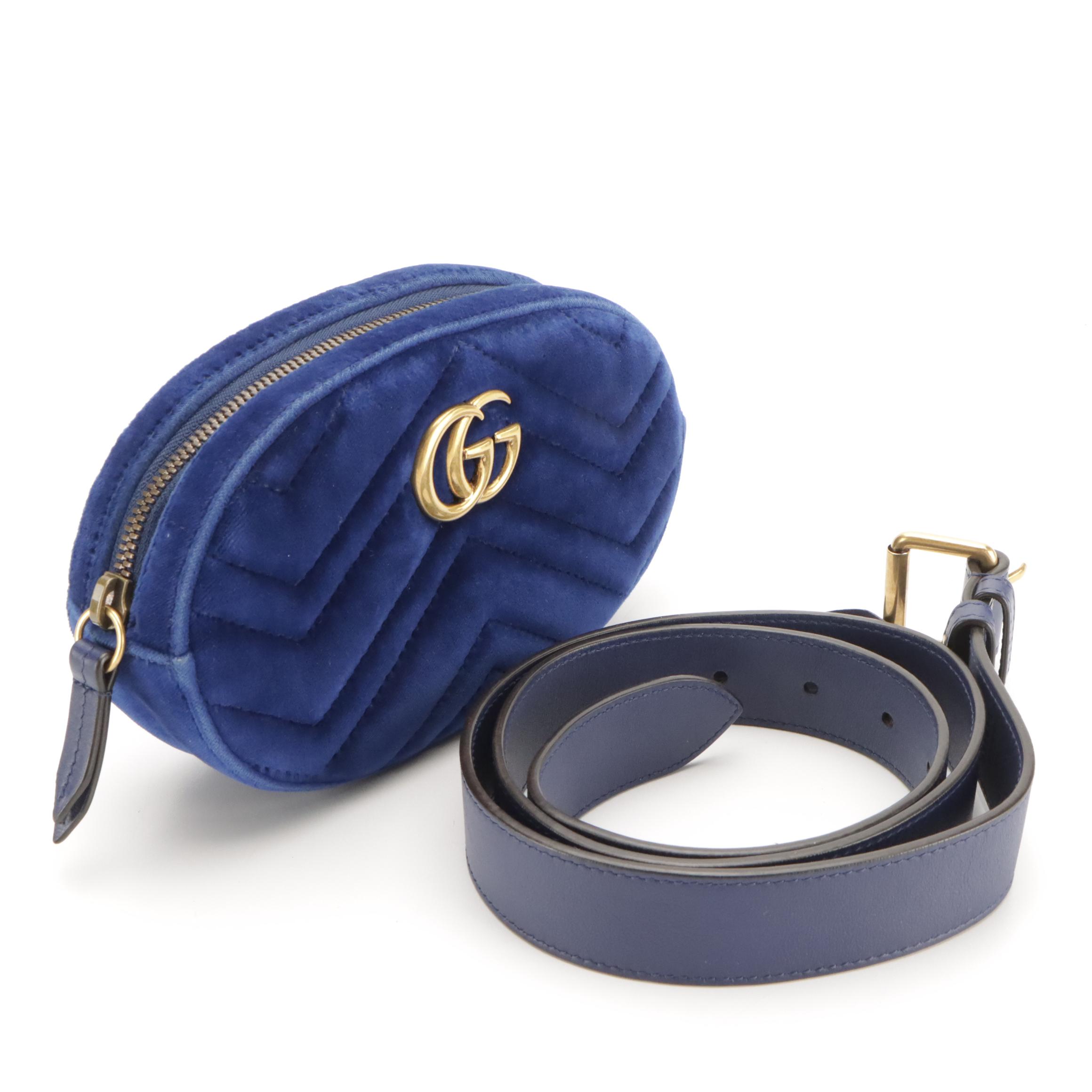 Gucci Marmont Royal Blue Matelassé Velvet Belt Bag