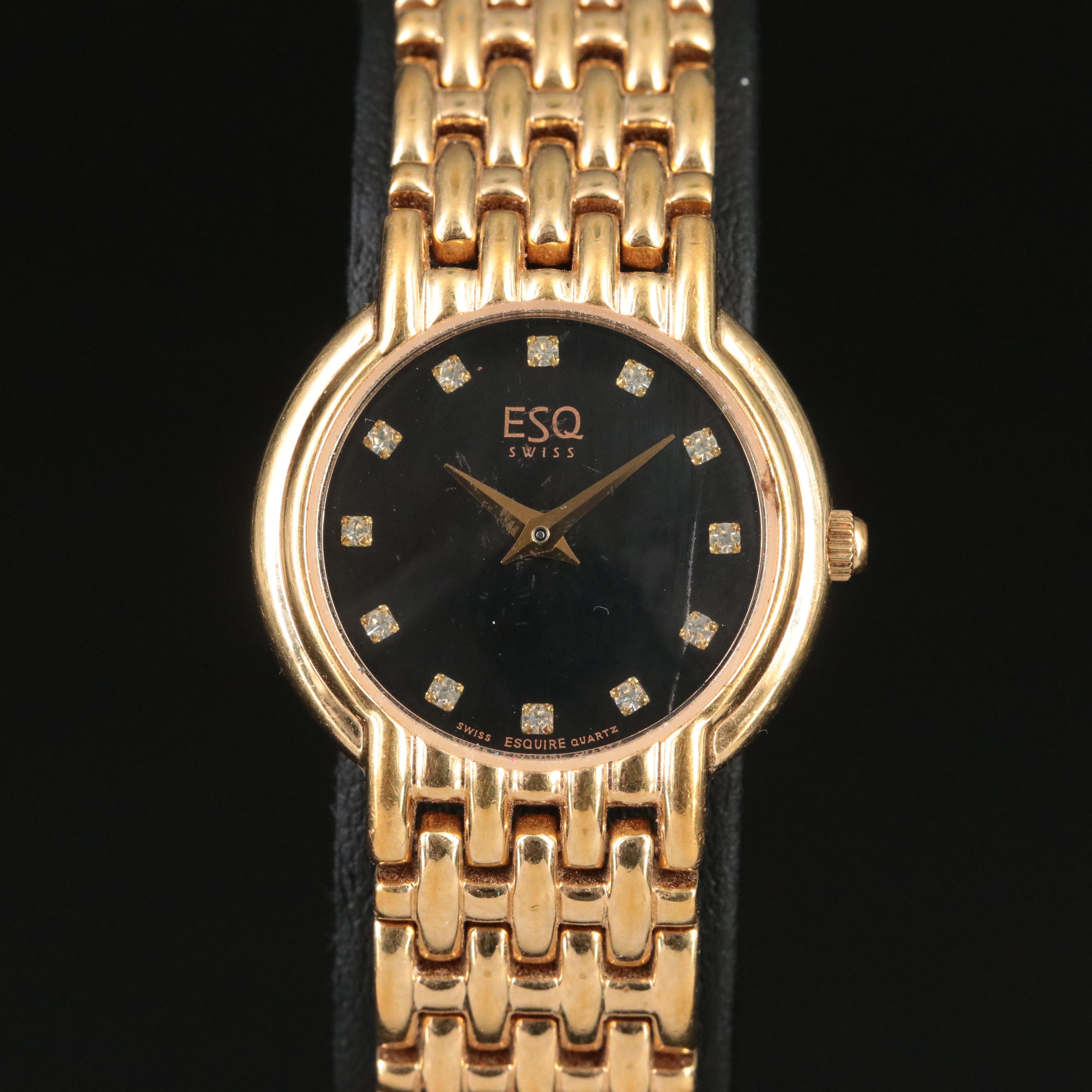 ESQ Swiss Black Dial Glass Crystal Hour Markers Watch