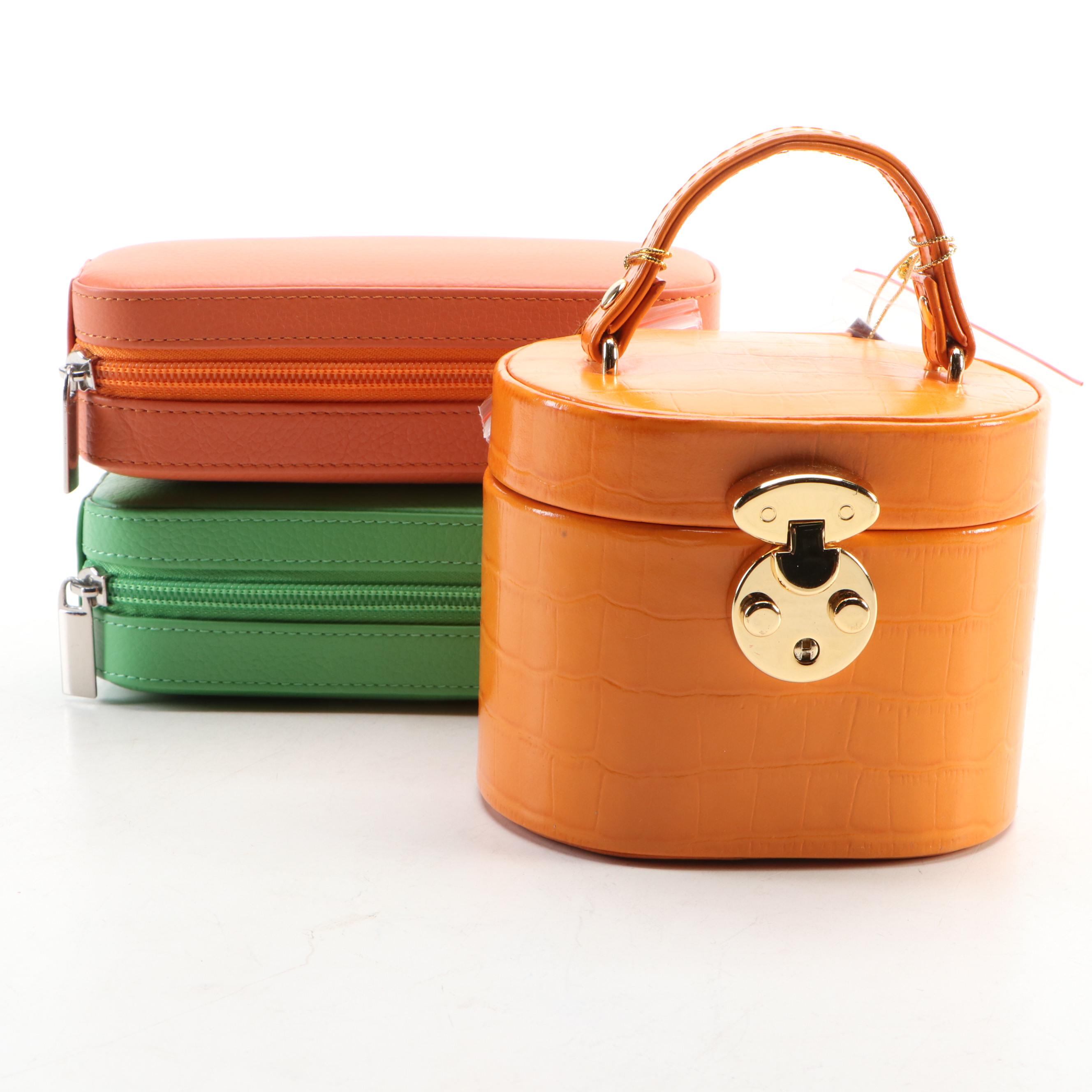 Rowallan Orange Locking Jewelry Case with Orange and Green Traveling Cases
