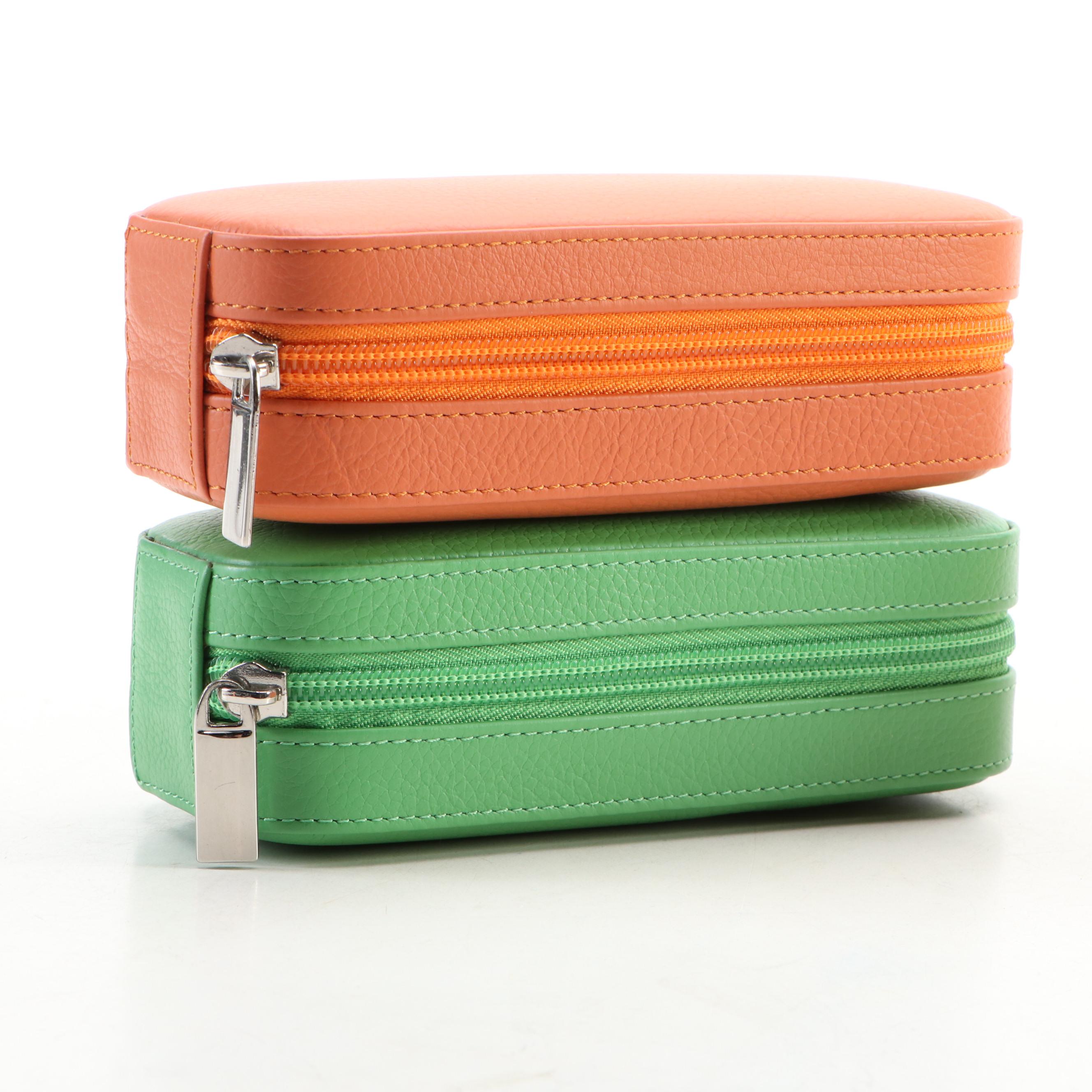 Rowallan Orange Locking Jewelry Case with Orange and Green Traveling Cases